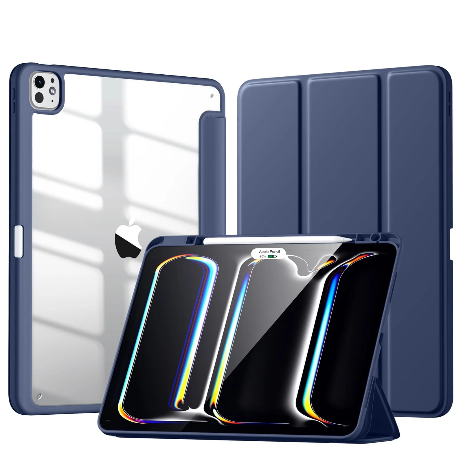 DL3 Mobilak Case for iPad Pro 13-Inch M4 (2024) with Pencil Holder, Clear Transparent Back Shell Slim Stand Shockproof Tablet Cover, Auto Wake/Sleep - Dark Blue
