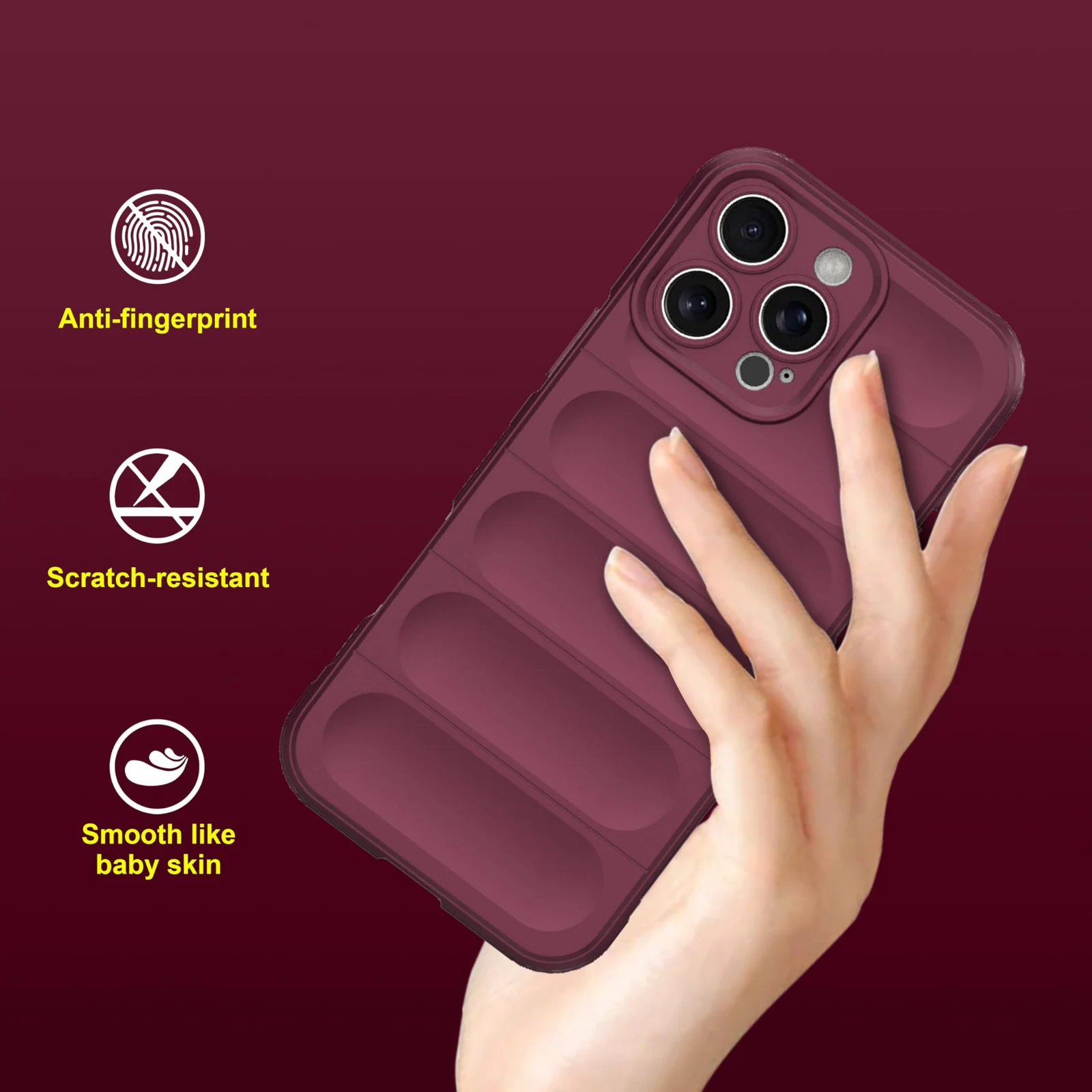 DL3 Mobilak Rugged Protective Case for iPhone 16 Pro 6.3-Inch, Camera protection, Shock-absorbing protection, Non-slip grip - Wine Red