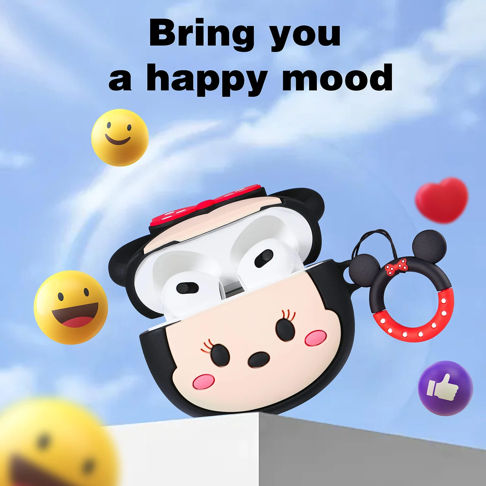 DL3 Mobilak Compatible with AirPods Pro 2/1 Gen Case Soft Silicone Shockproof Cover for Apple iPod Pro 2nd/1st Generation, New 3D Cute Cartoon Creative Fun Case with Keychain Design - Black Minnie