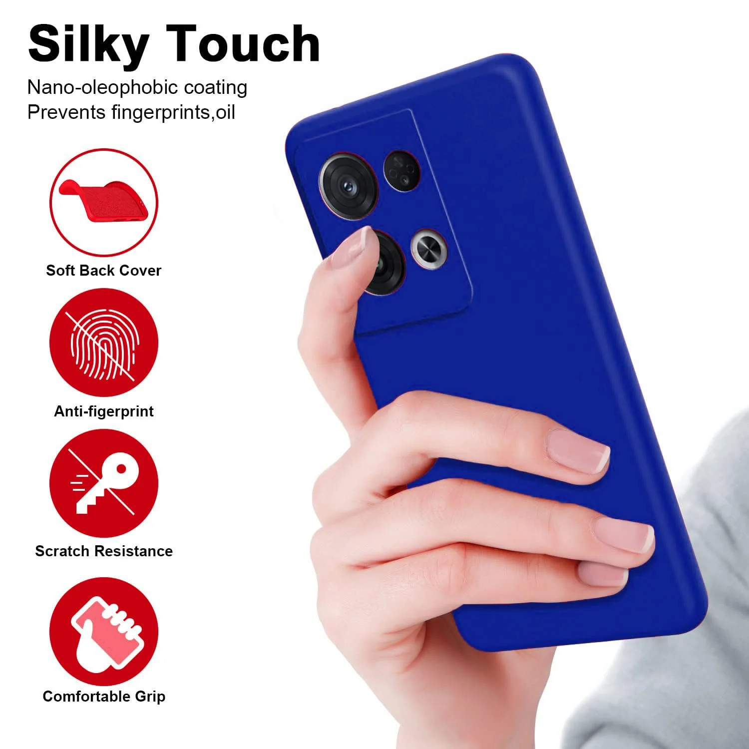 DL3 Mobilak Liquid Silicone Protective Case with Soft Microfiber Lining with Full Camera Protection for OPPO Reno 8 Pro 5G / Reno8 Pro+ Plus 5G - Pepsi