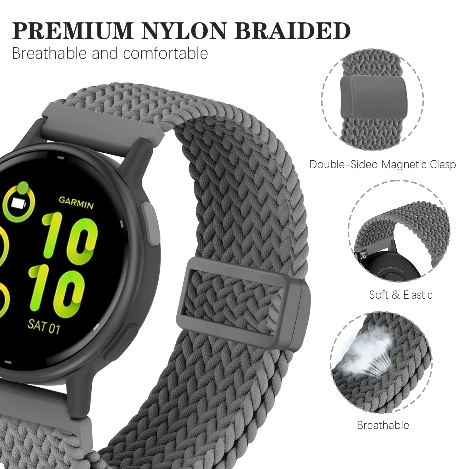 DL3 Mobilak Magnetic Braided Nylon Band Compatible with Xiaomi Redmi Watch 5 Active/Xiaomi Redmi Watch 5 Lite, 22mm Elastic Loop Stretchy Wristband Strap Replacement for Redmi Watch 5 Active/Redmi Watch 5 Lite - Burgundy