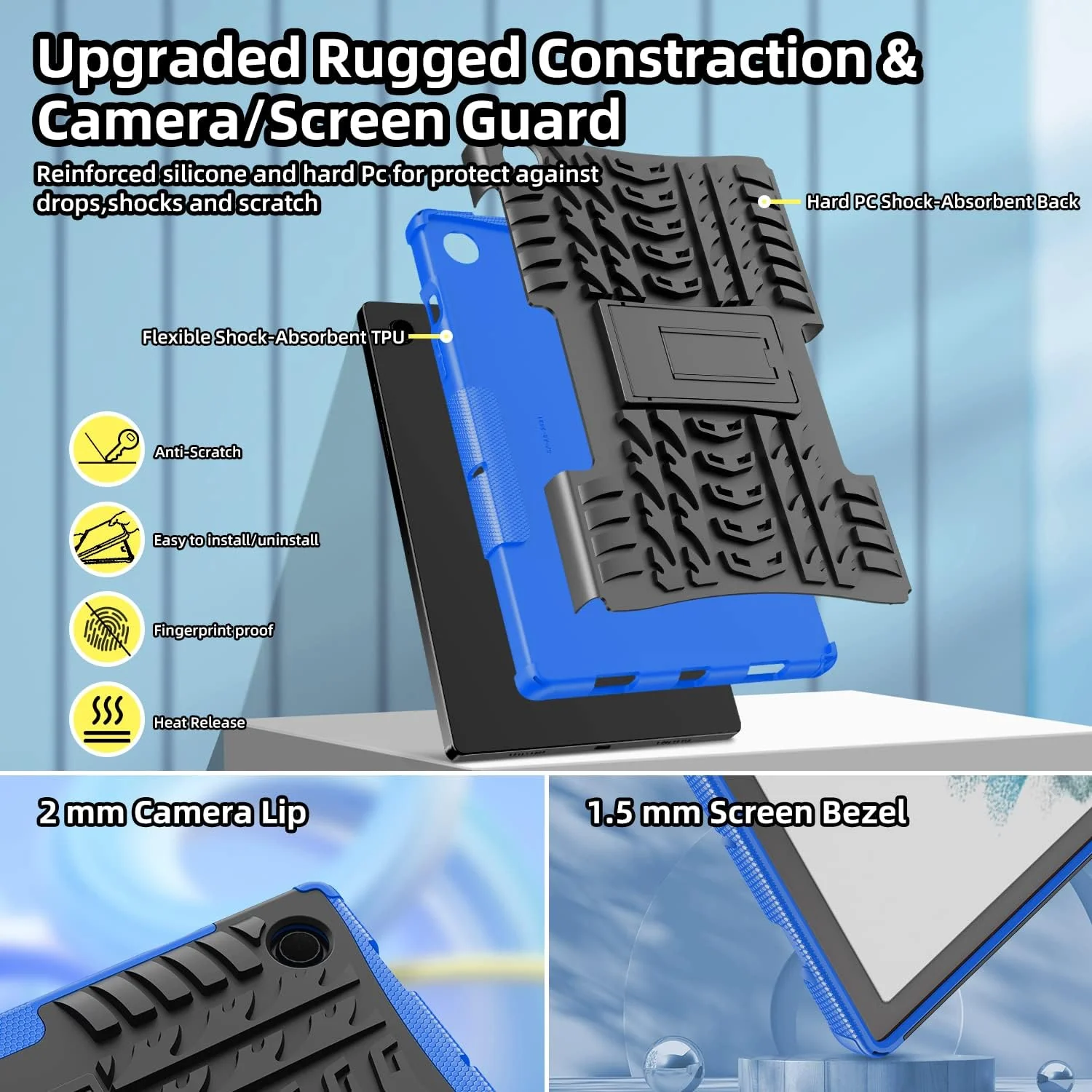 DL3 Mobilak Case For Samsung Galaxy Tab A8 10.5 Inch 2021(-X200/-X205/-X207), Hybrid Rugged Armor Heavy Duty 2 in 1 TPU + PC Combo Dual Layer Shockproof Case with Kickstand - Blue