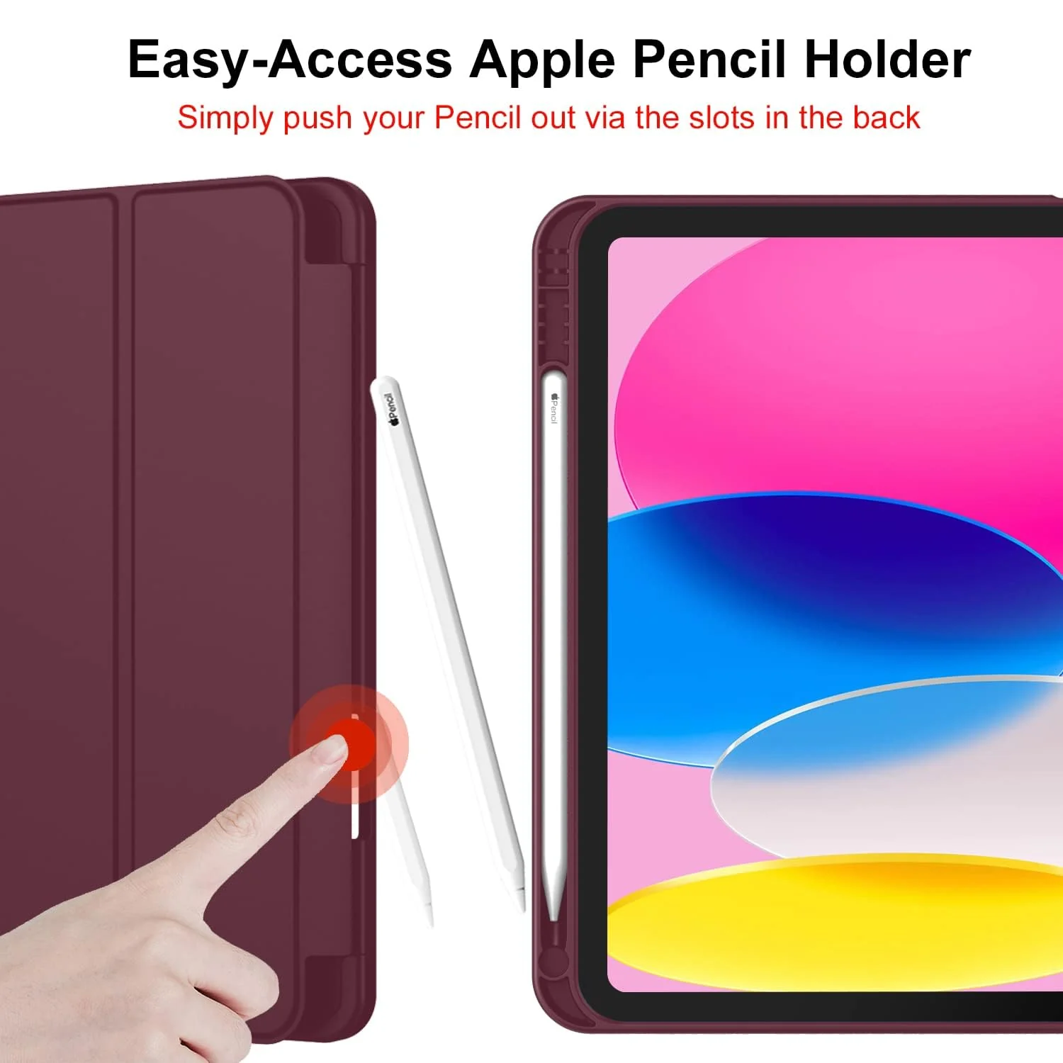 DL3 Mobilak iPad (A16) Case/iPad 10th Generation [11-Inch 2025/10.9 Inch 2022] with Pencil Holder, [Support Touch ID] Flexible TPU Back Shell Smart Trifold Stand Protective Auto Wake/Sleep - Wine Red