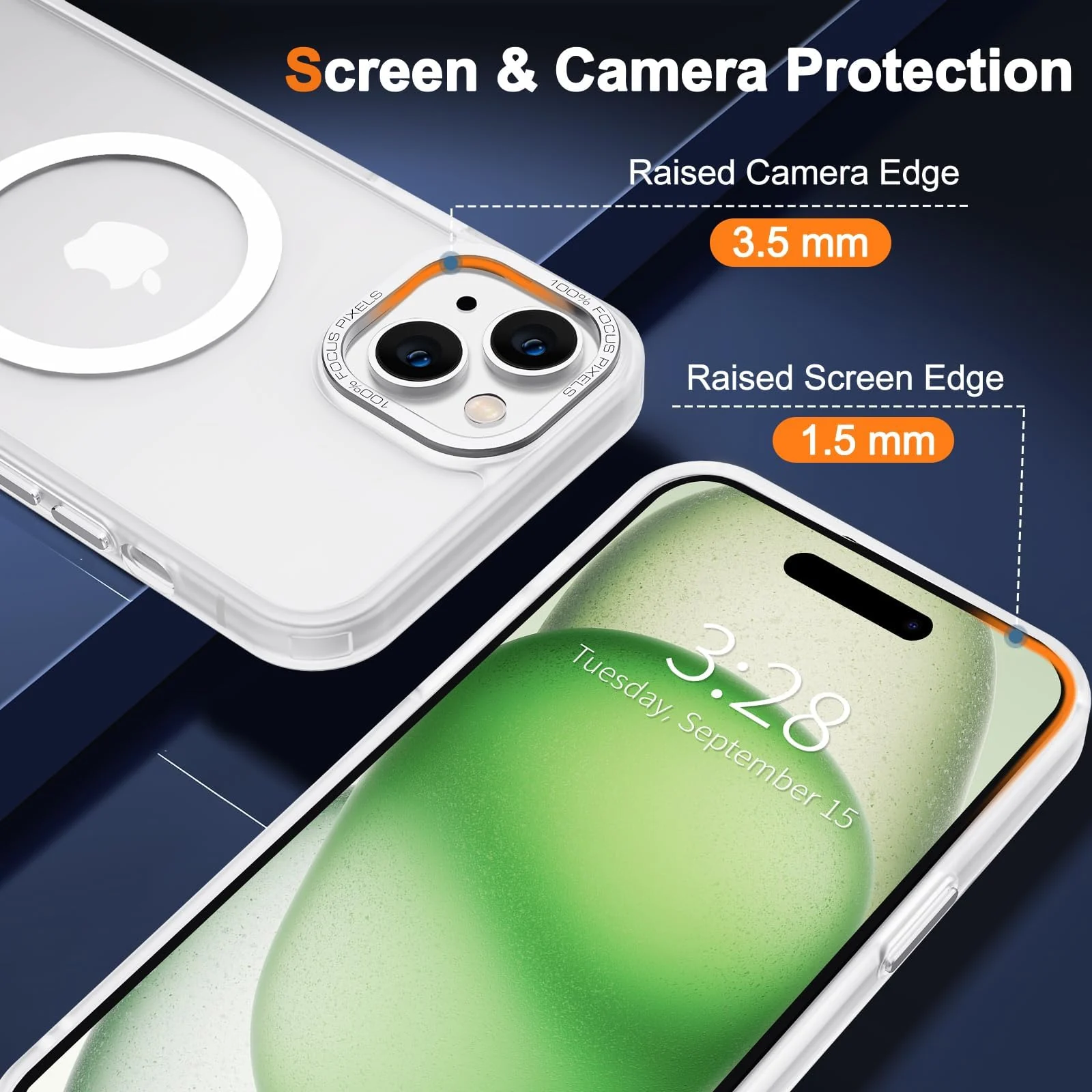 DL3 Mobilak Wallet Case with Card Slot for iPhone 15 (6.1 Inch) with Ring Holder and Magnetic Car-Mount Support - White