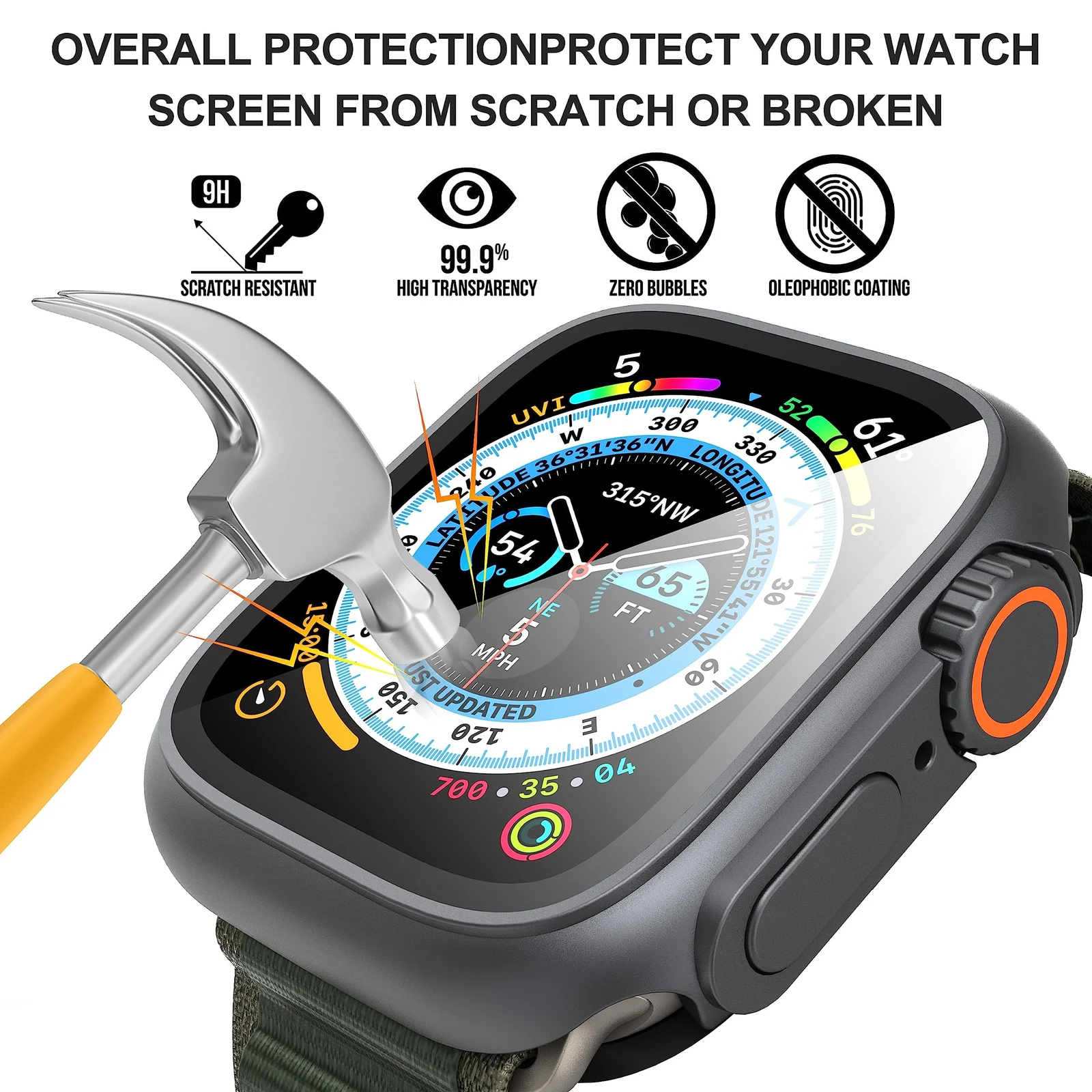 DL3 Mobilak for Apple Watch 45mm Screen Protector Case, [Looks Like Ultra Protector Case] Built-in Tempered Glass Screen Unique Design Case Cover for iWatch 45mm Series 9 8 7 - Original Black