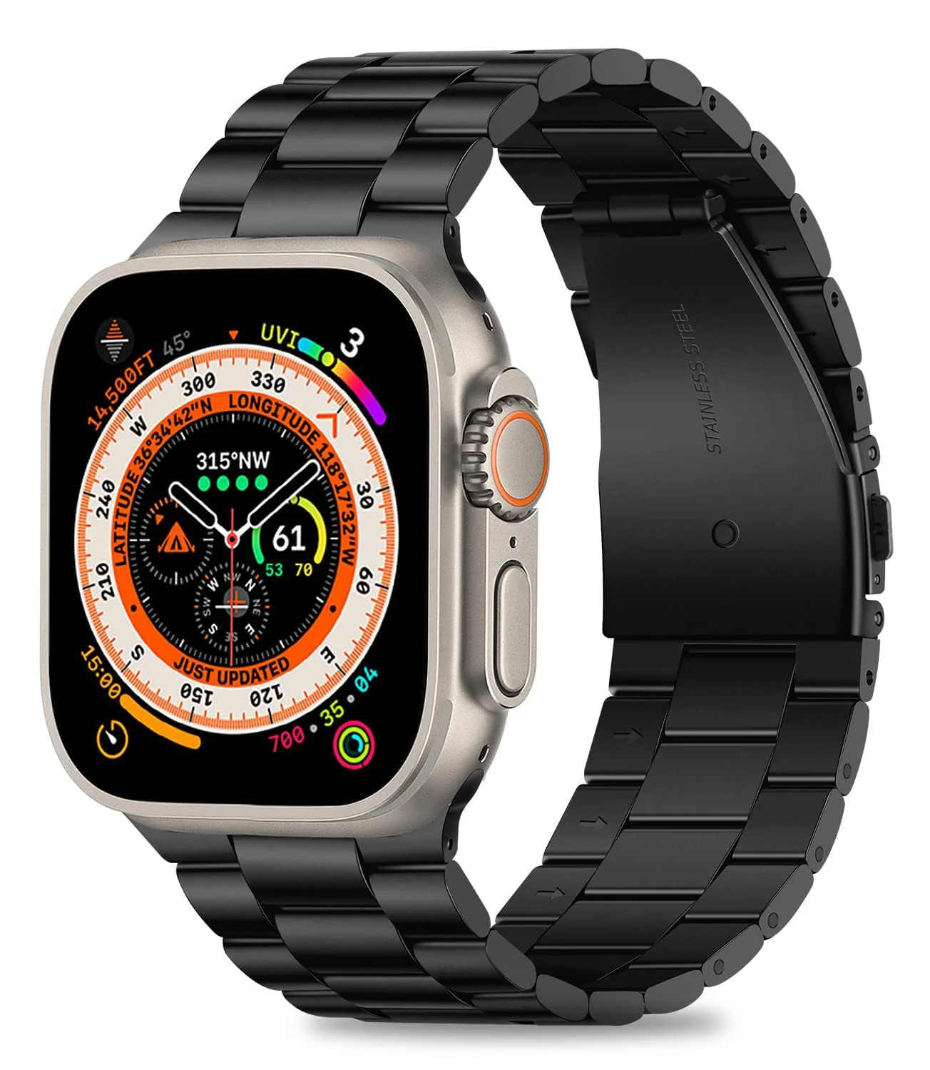 DL3 Mobilak Stainless Steel Band with Case Compatible with Apple Watch Ultra 49mm, Men Woman Business Metal Strap with Protective Bumper Cover for Apple Watch Ultra 2 Ultra 49mm - Black