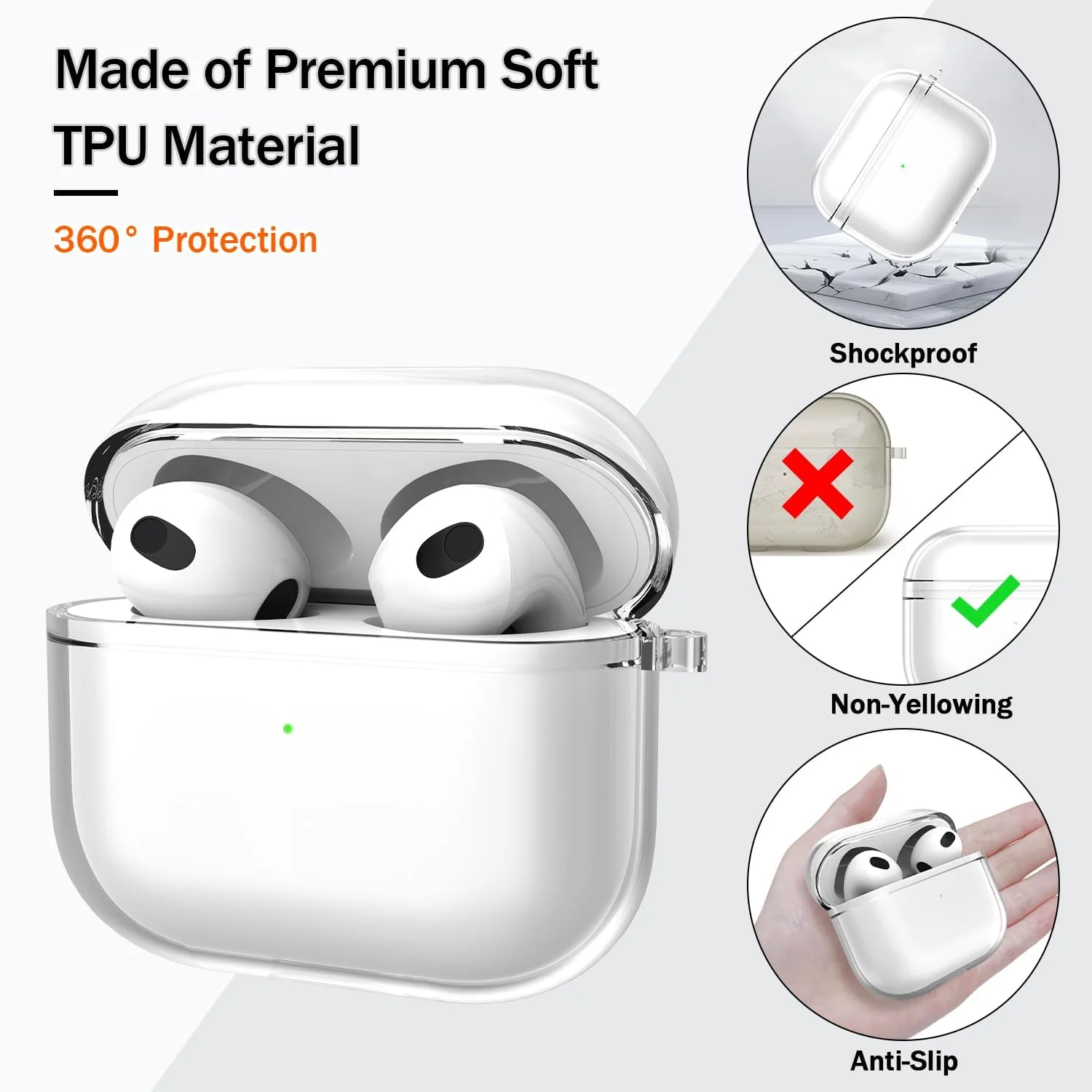 DL3 Mobilak AirPods 3 Case Soft TPU Protective Cover [Front LED Visible][Anti-Yellowing], TPC Protective Case With Lanyard, Case Compatible with Airpod 3rd Generation 2021, Wireless Charging - Clear
