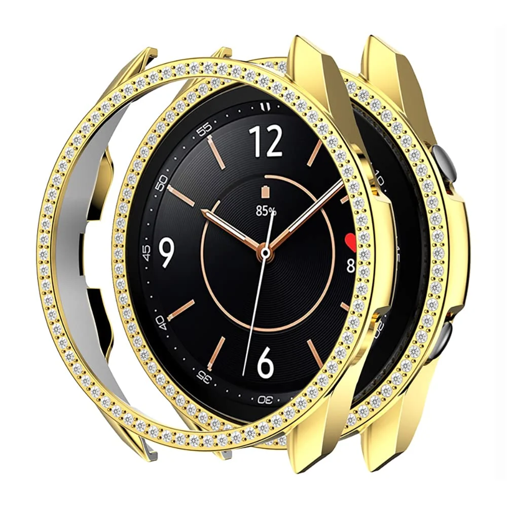 DL3 Mobilak Bumper Diamond Case Compatible with Samsung Galaxy Watch 3 45MM, Bling Crystal Diamonds PC Plastic Protector Case Cover Frame for Galaxy Watch3 45 MM - Gold