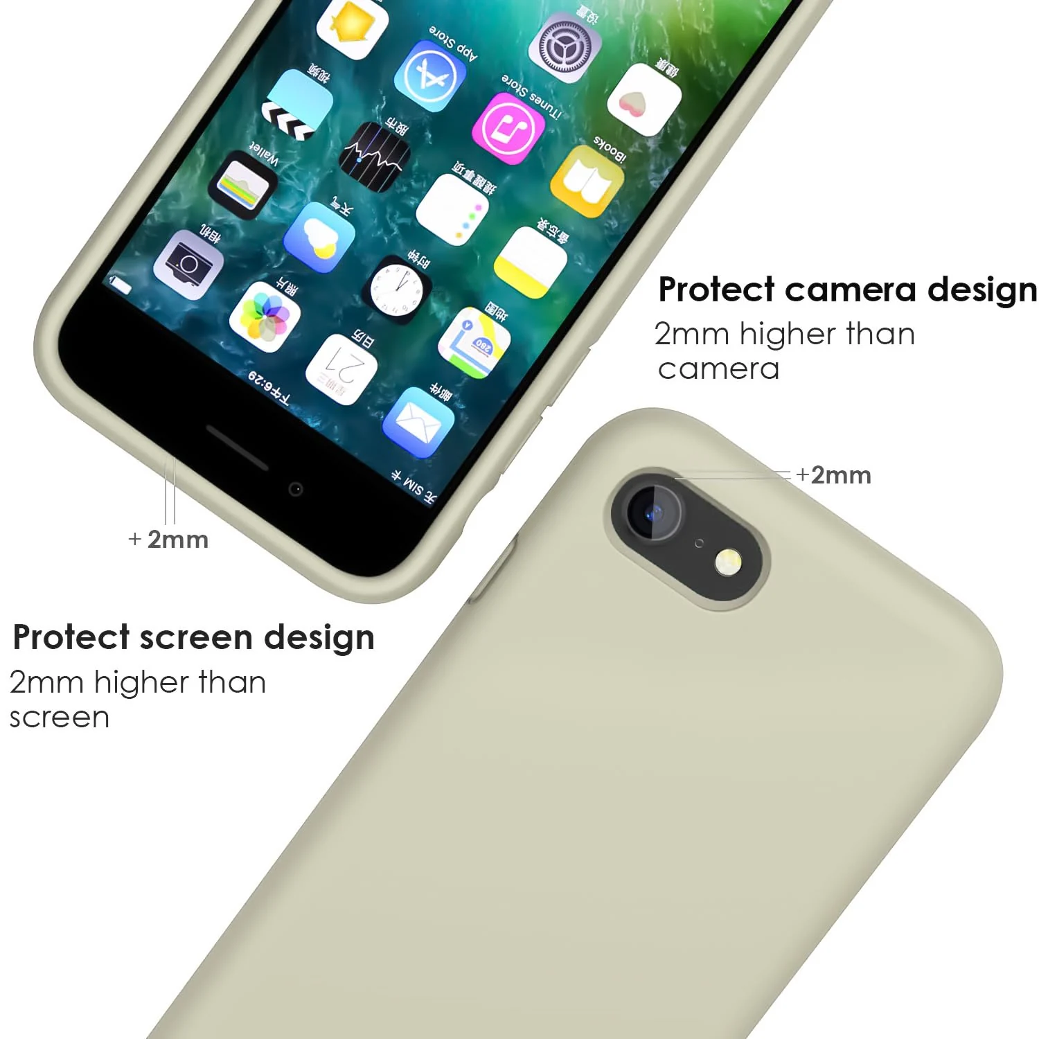 DL3 Mobilak Liquid Silicone Protective Case for iPhone SE 2022, SE 2020, iPhone 7, iPhone 8 with Camera Protection and Microfiber Lining - Cream 2