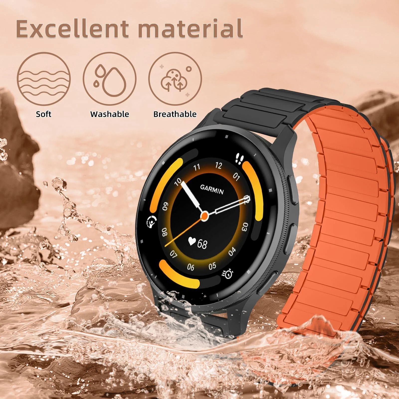 DL3 Mobilak 22mm Silicone Magnetic Strap for Xiaomi Redmi Watch 5 Active/5 Lite/Samsung Galaxy Watch 46mm/Watch 3 45mm/Gear S3/Huawei watch (GT6 GT5 GT4 GT3 GT2 GT 46MM)/GT2E/GT6 Pro/GT 5 Pro/Amazfit GTR4/Bip 6 - Black Orange