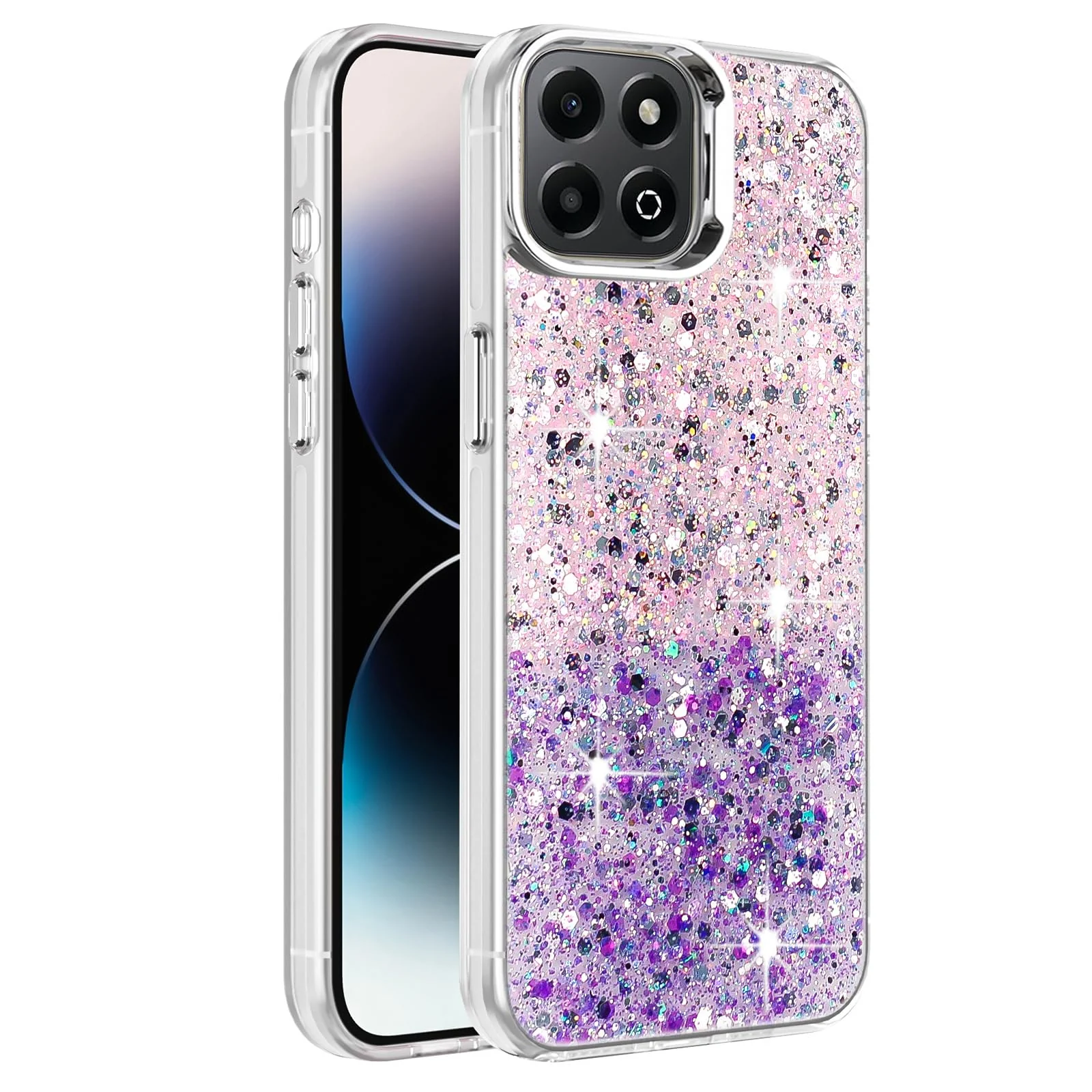 DL3 Mobilak Glitter Rhinestone Protective Case for Honor X6b with Shockproof Design - Pink Purple