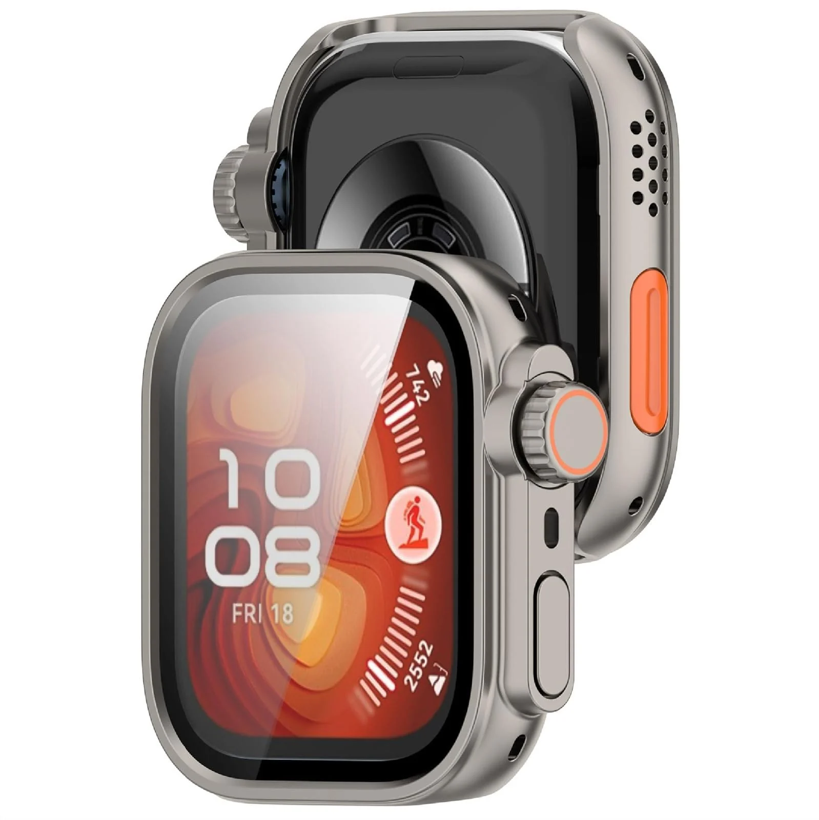 DL3 Mobilak for Huawei Watch Fit 4 Pro 2025 Case Screen Protector, [Looks Like iWatch Ultra Case] Built-in Tempered Glass Screen Unique Design Case Cover for Huawei Watch Fit4 Pro - Titanium
