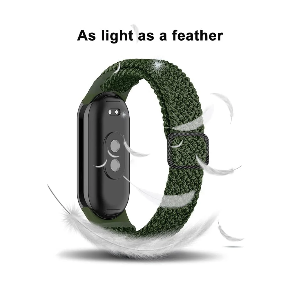DL3 Mobilak Compatible with Xiaomi Mi Band 10/9/8 strap, Braided Solo Loop for Nylon Elastic Adjustable Replacement Wristband Compatible with Xiaomi Smart Band 8/9/10 - Green