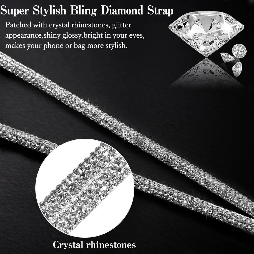 DL3 Mobilak Phone Crossbody Lanyard, Crystal Phone Lanyard with Full Rhinestone Bling Glitter, Bling Phone Strap for Most Phone, iPad, Handbag, Wallet, Phone Neck Holder for Women - Black Silver