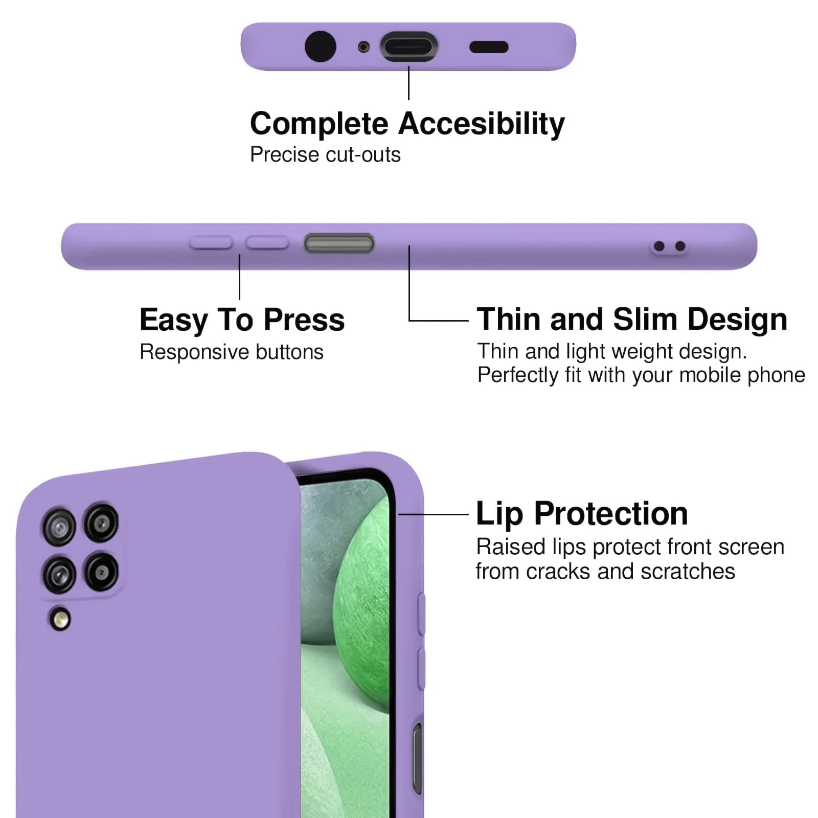 DL3 Mobilak Samsung Galaxy A12 / M12 Case, Soft Flexible Silicone Gel Rubber Bumper Cover, Full Body Shockproof Protective Phone Case - Light Purple