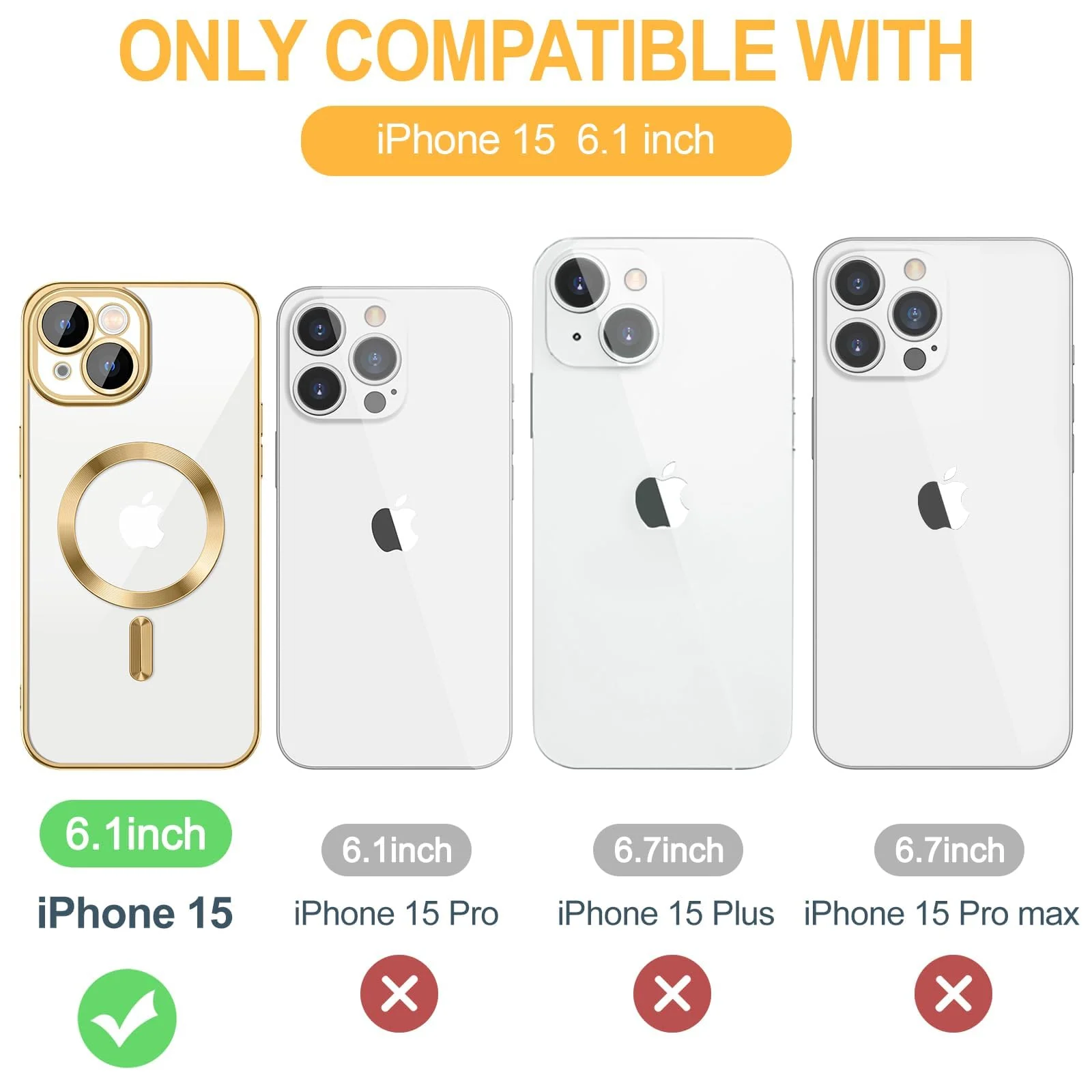 DL3 Mobilak Electroplated Case for iPhone 15 6.1-Inch, Camera Lens Full Protection, Compatible with MagSafe Wireless Charging, Shockproof Soft TPU Phone Cover - Gold