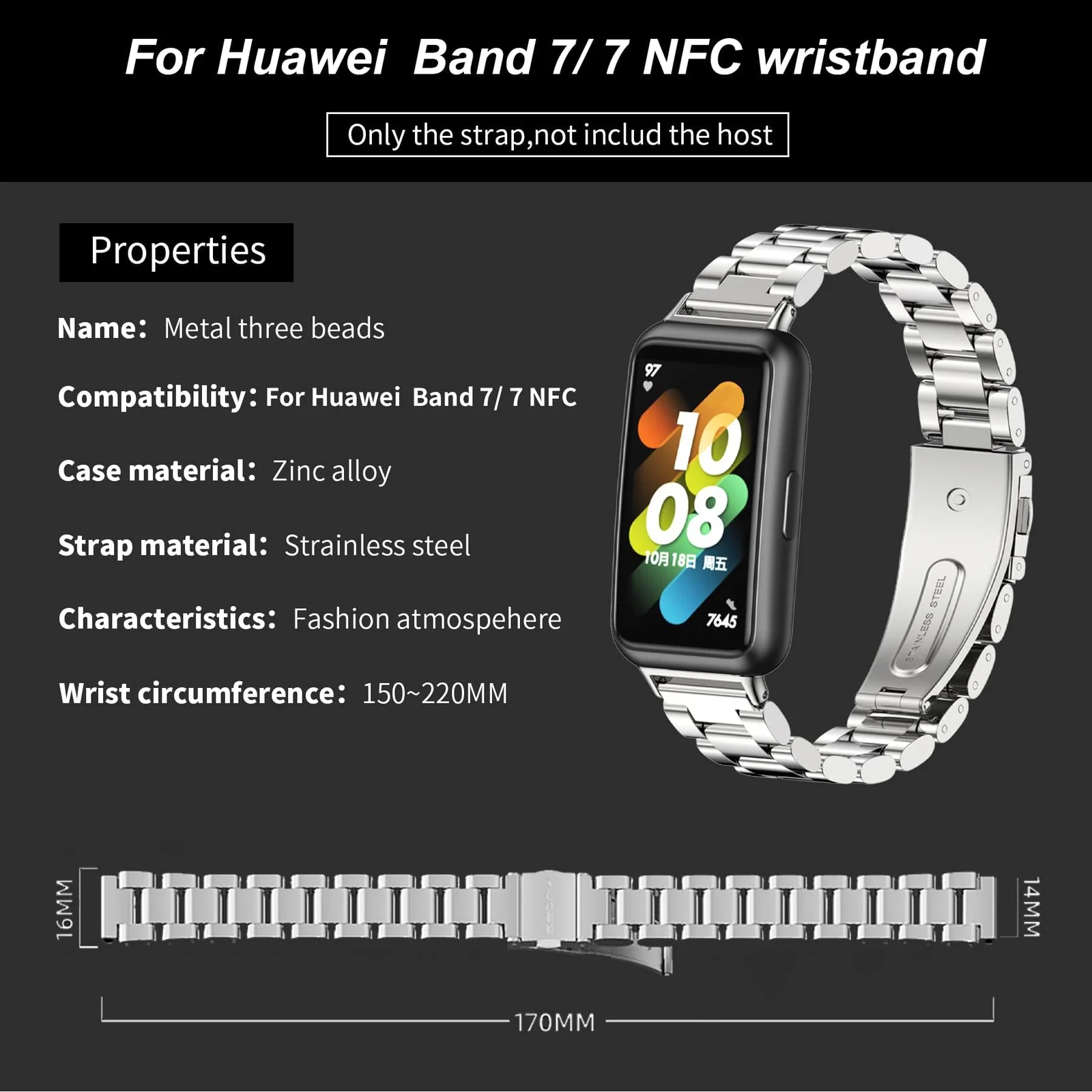 DL3 Mobilak Strap for Huawei Band 7/ Honor Band 7 Stainless Steel Replacement Metal Straps Bracelet Compatible with Huawei Watch Band 7 Standard and Huawei Band 7 NFC Edition Bracelets - Silver
