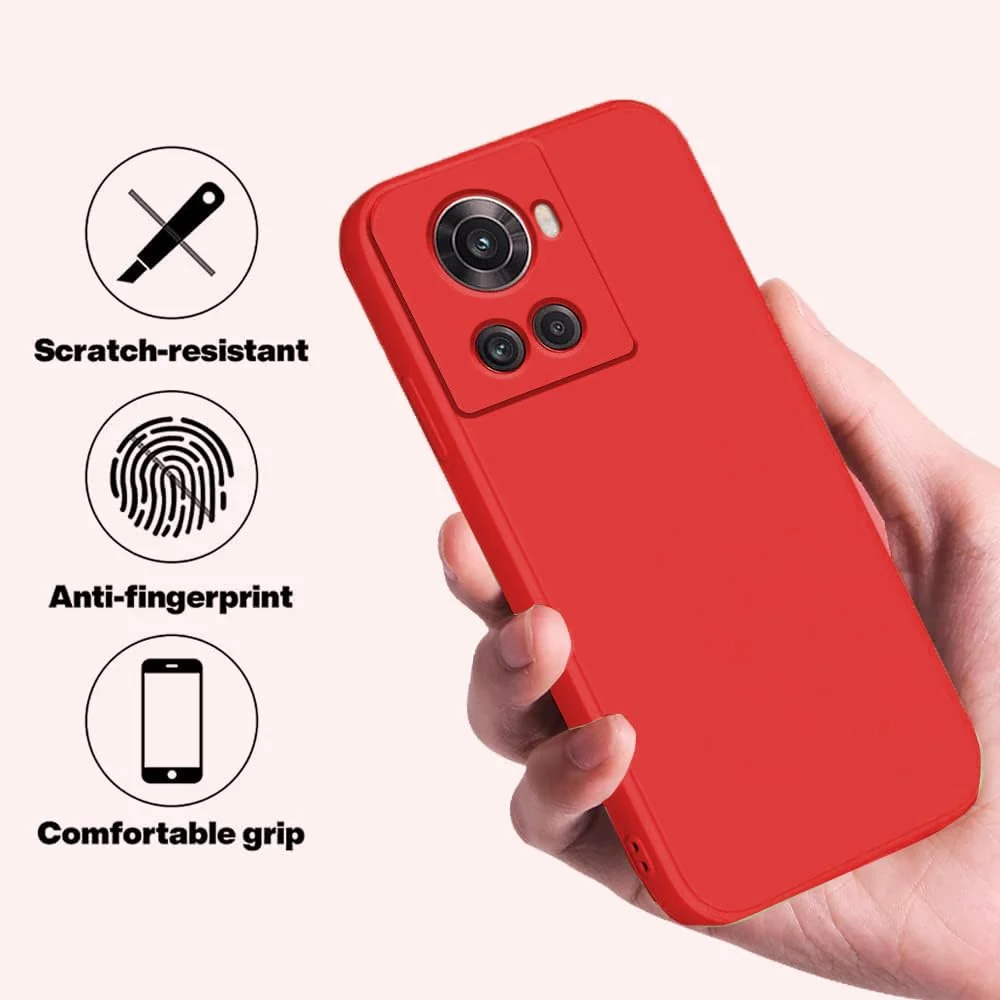 DL3 Mobilak Soft Silicone Protective Case for OnePlus 10R with Microfiber Lining and Shockproof Design - Red