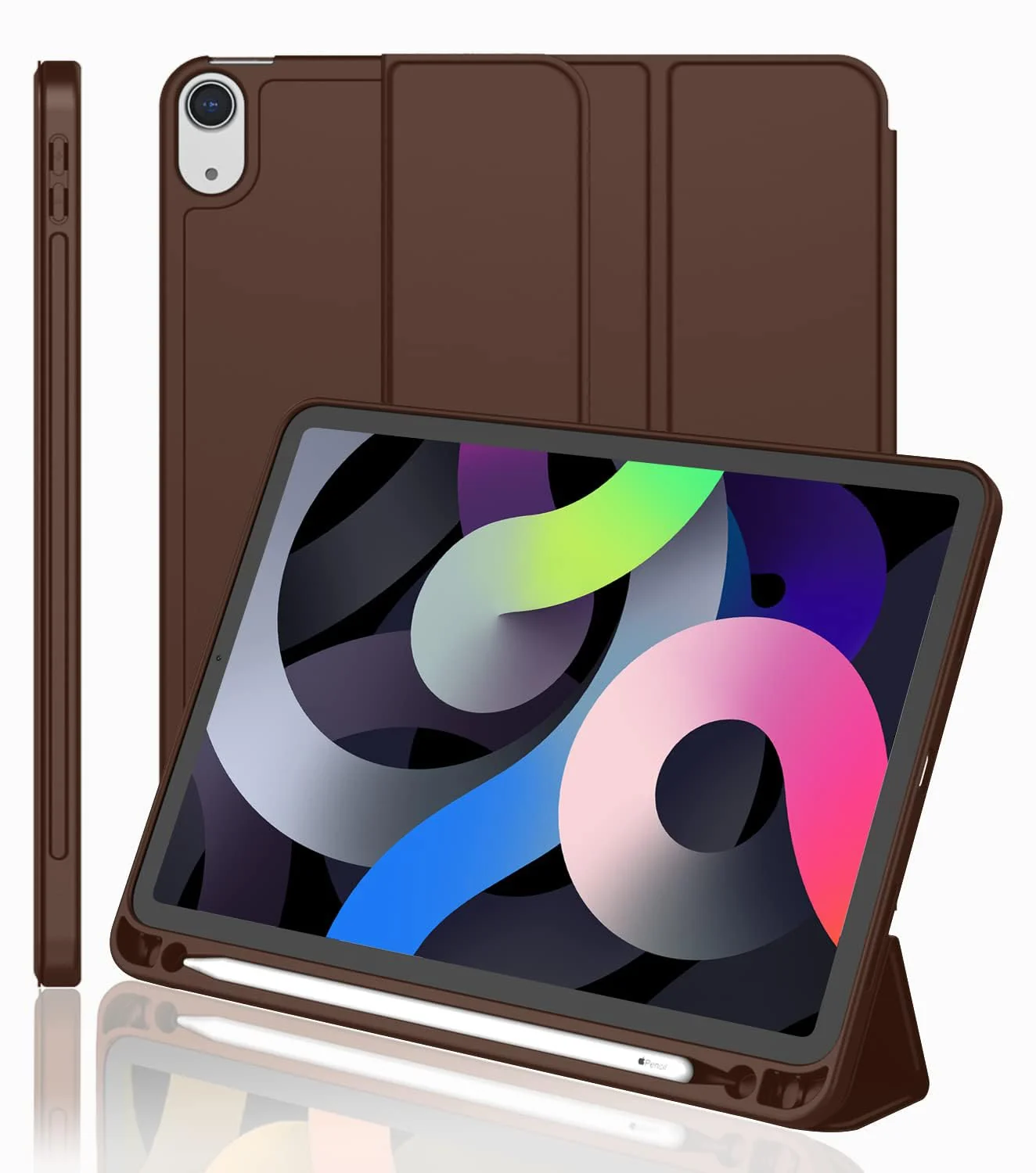 DL3 Mobilak Case For iPad 10th Generation 2022 10.9 Inch with Pencil Holder, iPad 10 [Support Touch ID] Flexible TPU Back Shell Smart Trifold Stand Protective Cover Auto Wake/Sleep - Dark Brown