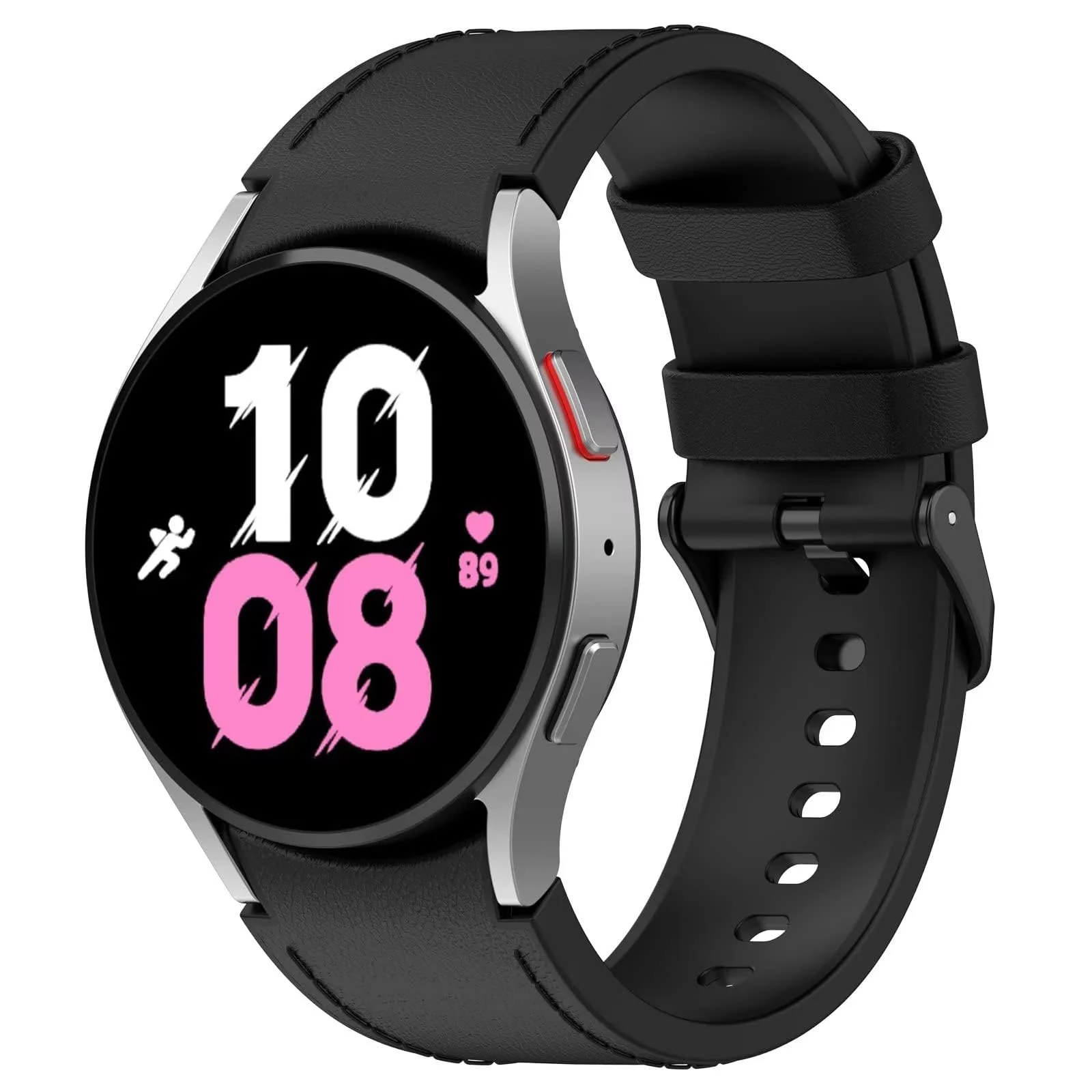 Dl3 Mobilak No Gap Leather silicone Bands Compatible with Samsung Galaxy /6 5 4 40MM 44MM,Galaxy 5 Pro 45MM/6 4 Classic 42MM 46MM 43MM 47MM Soft Strap (Black)