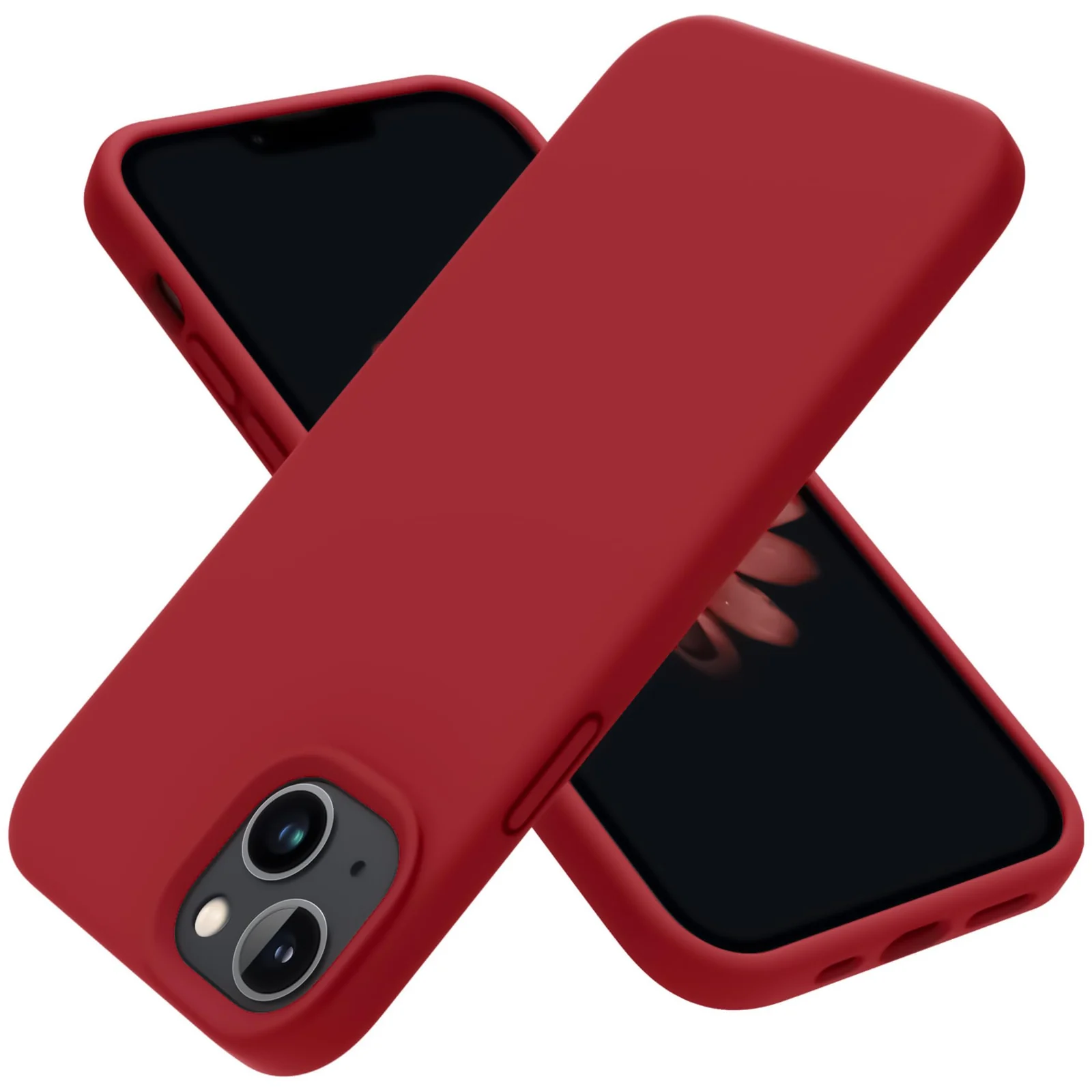 DL3 Mobilak Liquid Silicone Protective Case for iPhone 13 / iPhone 14 with Camera Protection and Microfiber Lining - Dark Red