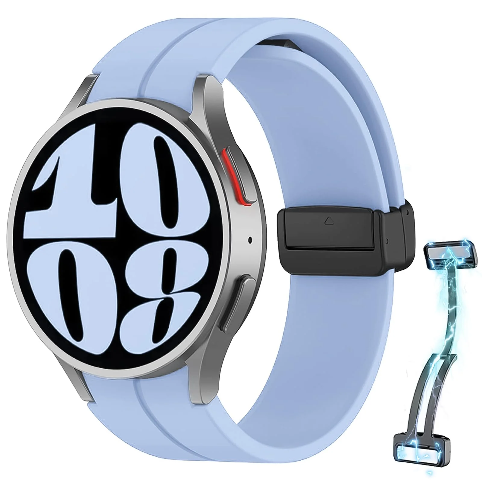 DL3 Mobilak Strap Compatible with Samsung Galaxy Watch 7 FE 6 5 4 Strap 40mm 44mm/Watch 6 Classic 43mm 47mm/5 Pro 45mm/4 Classic 42mm 46mm, No Gap Magnetic Clasp Silicone Band - Sky Blue