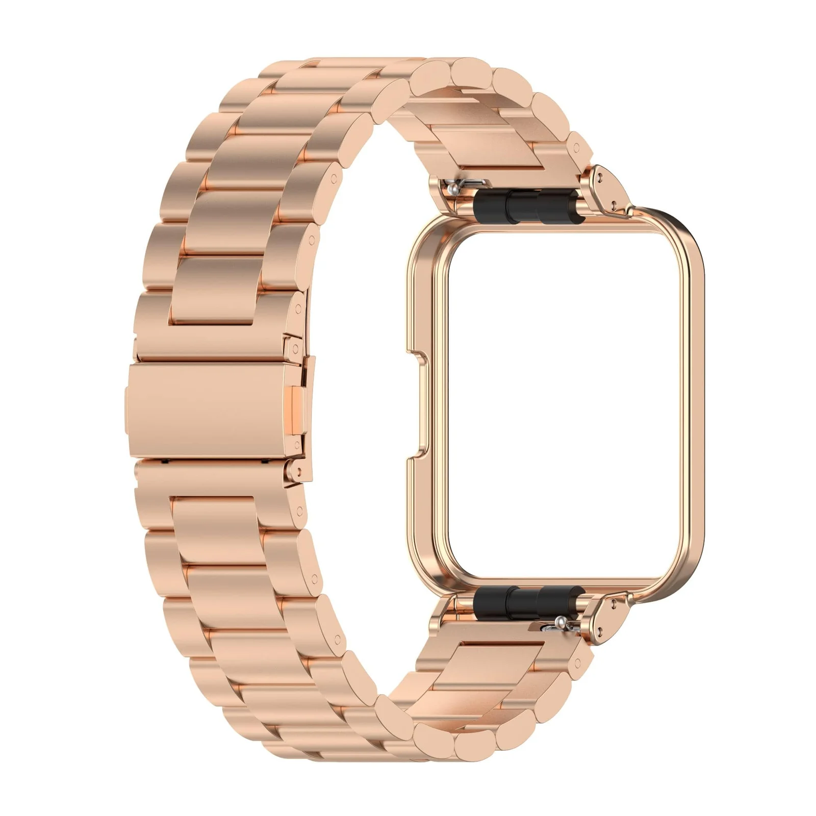 DL3 MOBILAK Adjustable Stainless-Steel Watch Strap with Case for Xiaomi Redmi Watch 2 Lite and Poco Watch and Horloge 2 - Rose Gold