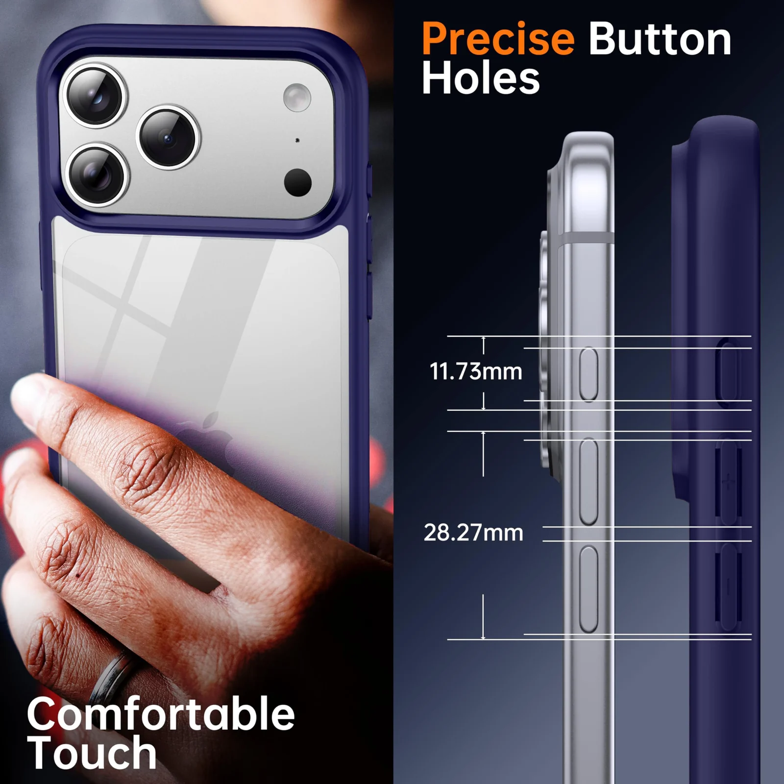 DL3 Mobilak Case For iPhone 17 Pro 6.3-Inch, Crystal Clear Case [Not Yellowing] [Military Grade Drop Protection] Shockproof Protective Transparent Protective Slim Cover - Navy Blue