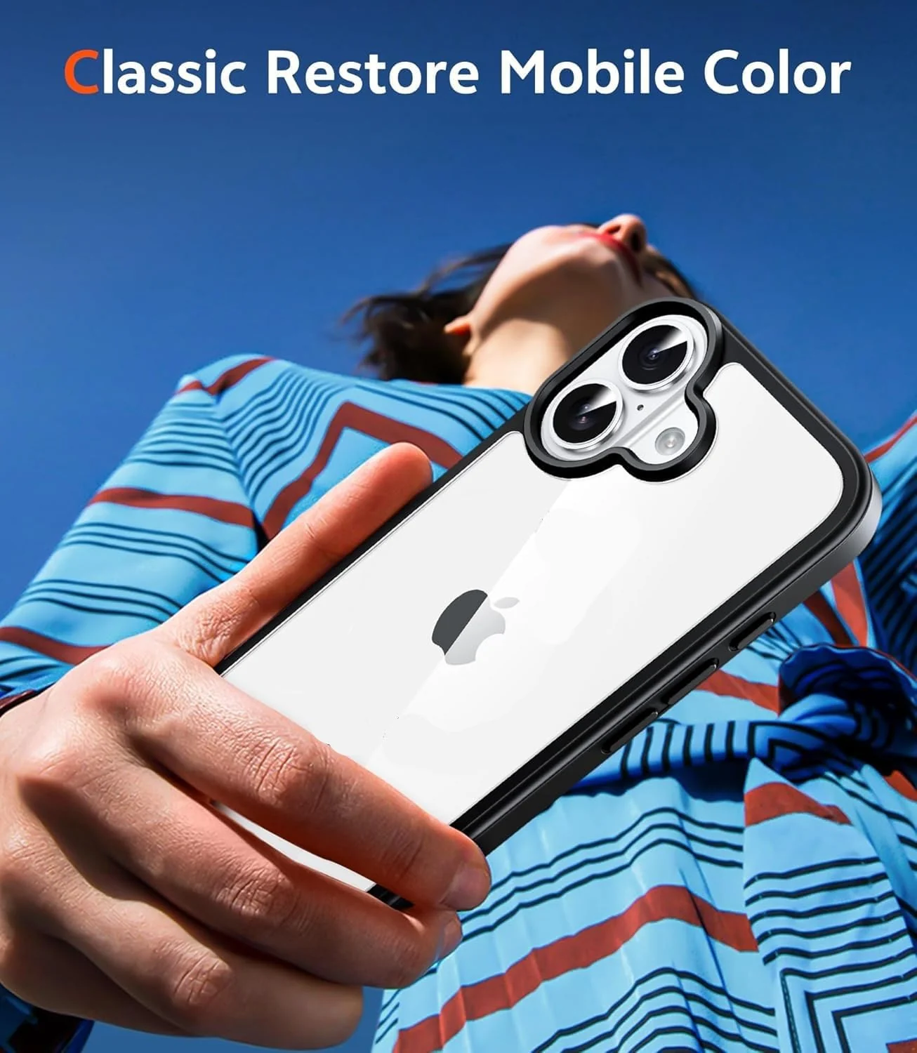 DL3 Mobilak Clear PC and TPU Protective Case for iPhone 16 with Military-Grade Protection and Anti-Yellowing Design - A Black