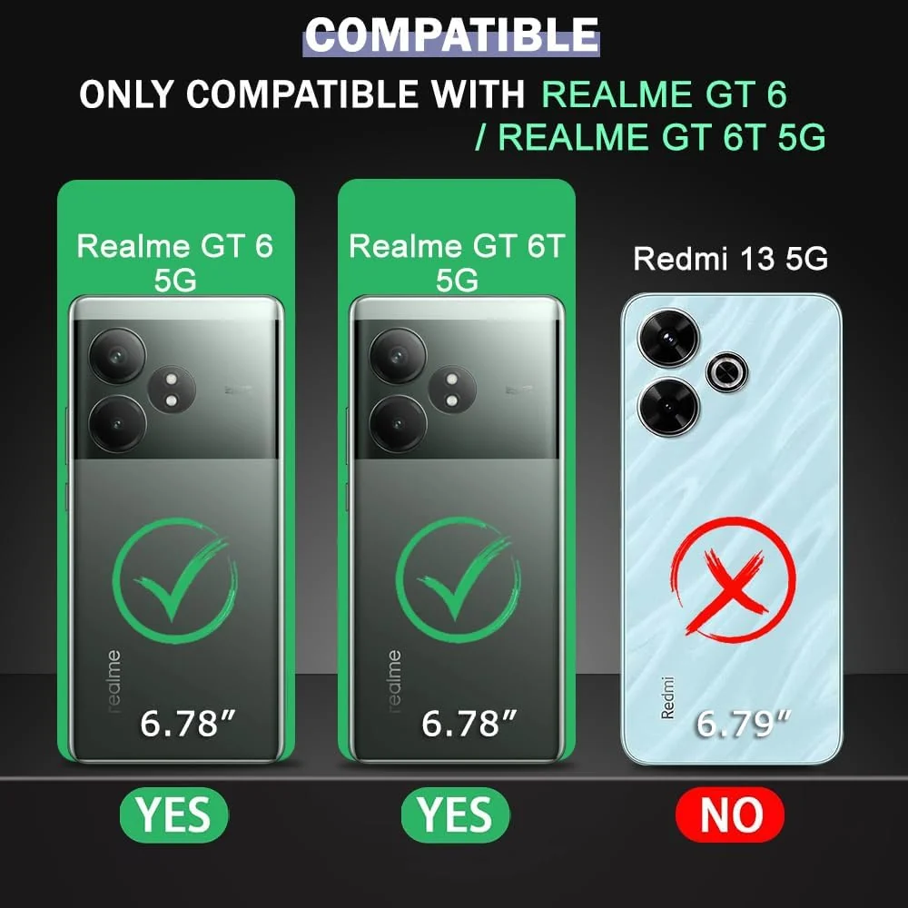 DL3 Mobilak Clear PC and TPU Protective Case for realme GT6 / realme GT Neo6 / realme GT Neo 6 SE / realme GT 6T with Camera Protection and Military-Grade Protection - Black