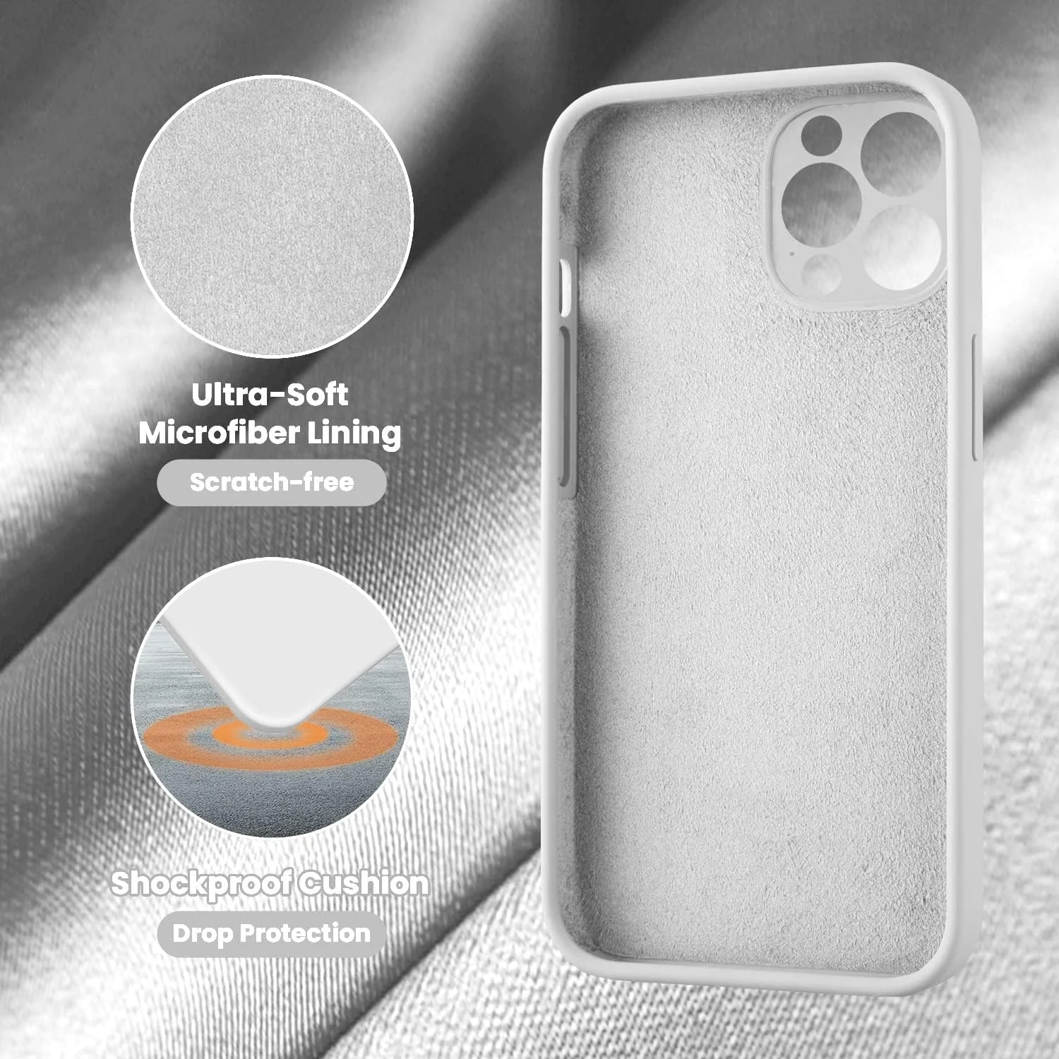 DL3 Mobilak Liquid Silicone Protective Case for iPhone 13 Pro (6.1 Inch) with Camera Protection and Microfiber Lining - White