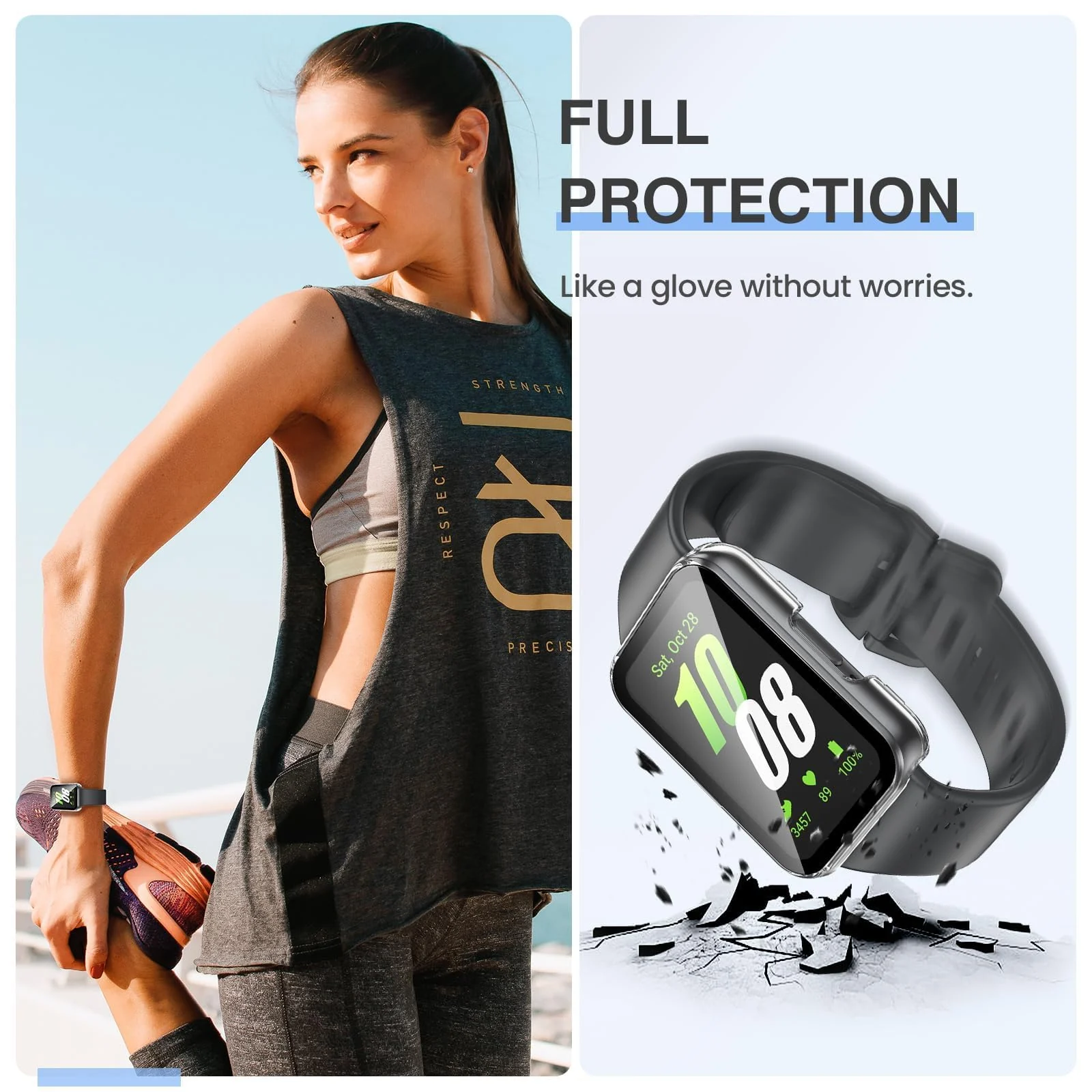 DL3 MOBILAK Full-Coverage Watch Case with Tempered Glass for Samsung Galaxy Fit 3, Clear