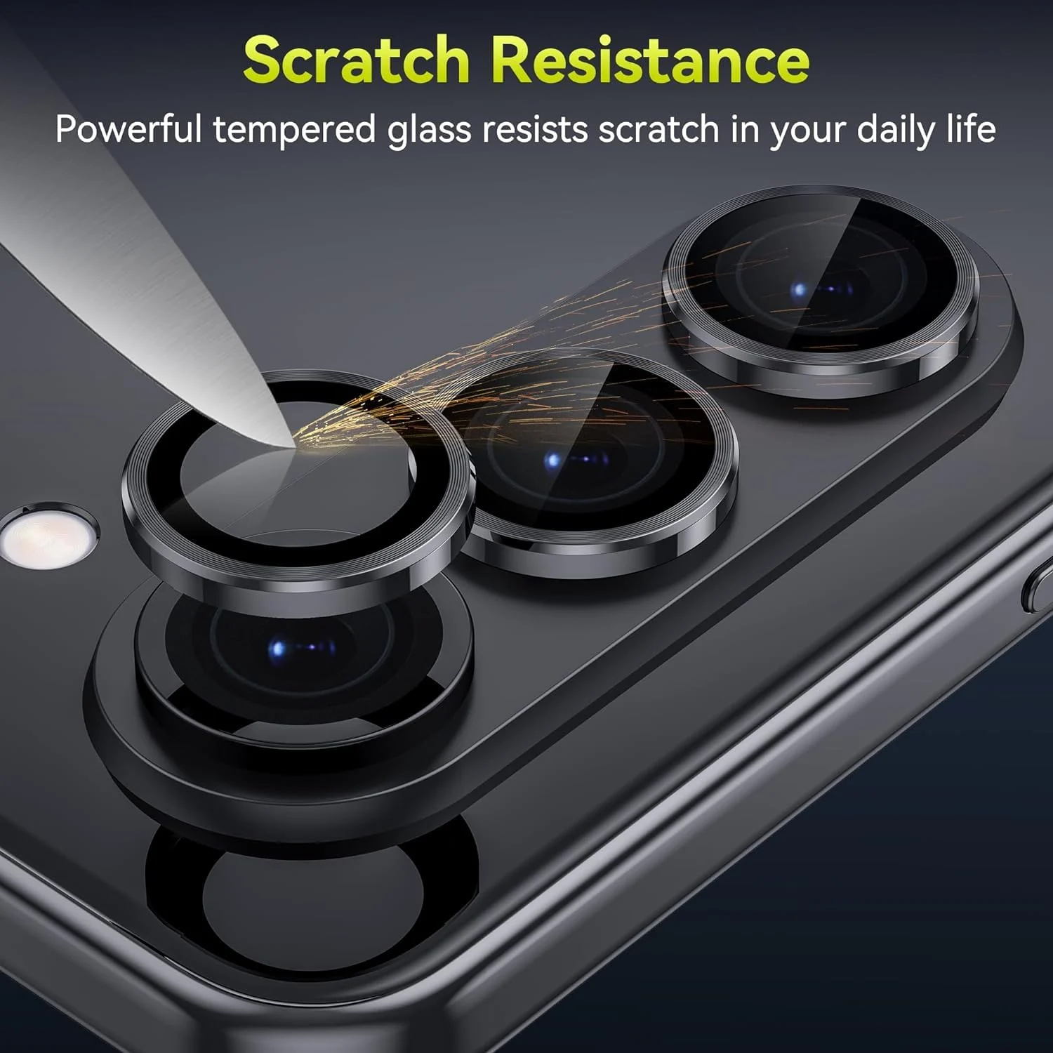 DL3 Mobilak for Samsung Galaxy Z Fold 5 Camera Lens Protector, Case-Friendly, 9H Tempered Glass Anti-Scratch, Space Titanium Military-Grade Protection Circle, Removal Tool - Black