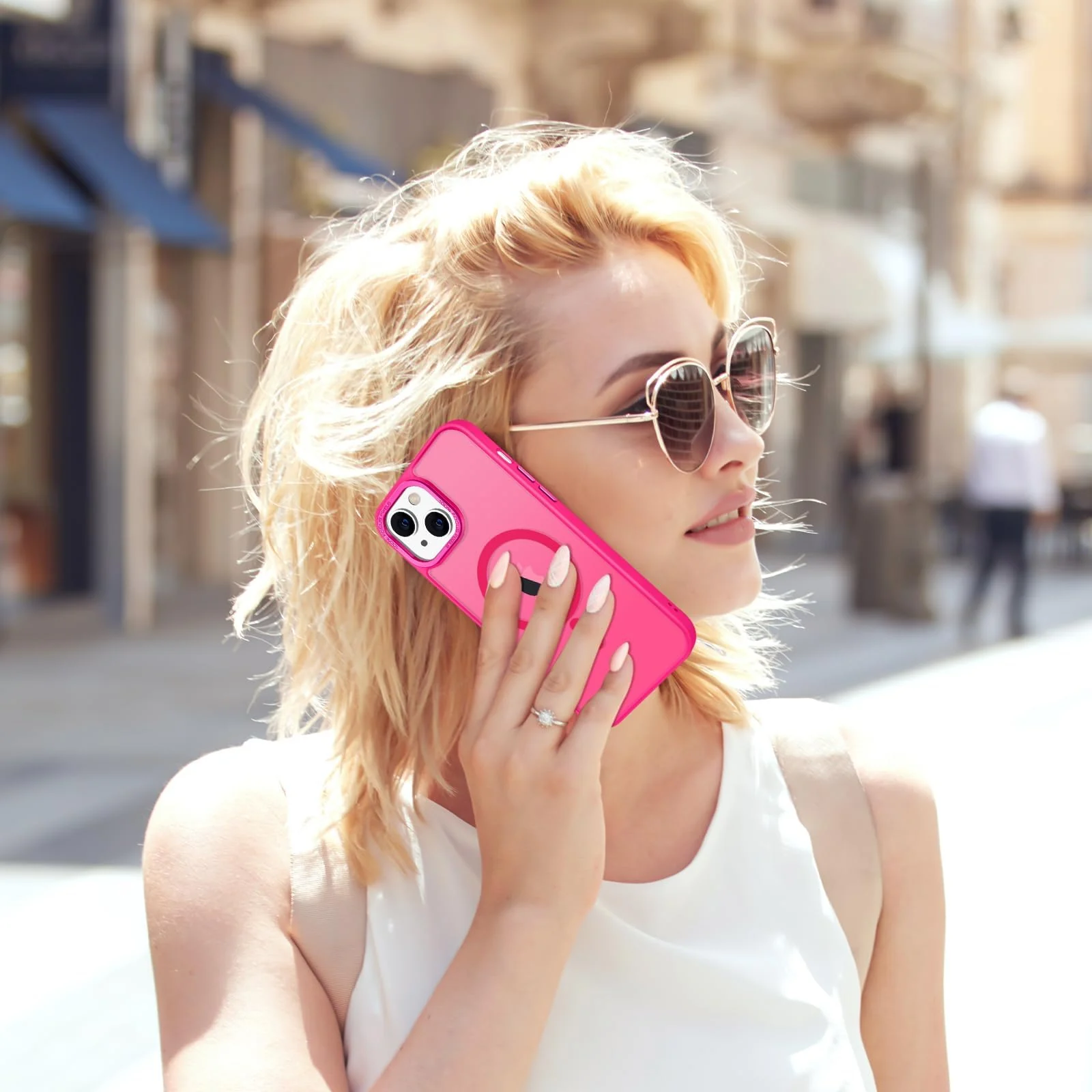 DL3 Mobilak Case for iPhone 15 (6.1 Inch) Magnetic Translucent Matte Phone Cases [Compatible with MagSafe] Thin Slim Fit Shockproof Bumper Hard Protective Cover for Women Men Girls - Hot Pink