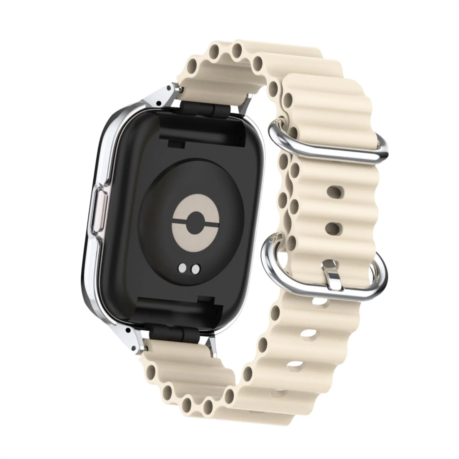 DL3 Mobilak Ocean Strap Compatible with Xiaomi Redmi Watch 3, Adjustable Silicone Strap with Metal Buckle, Band With Frame Metal Women Men Replacement Strap - Beige