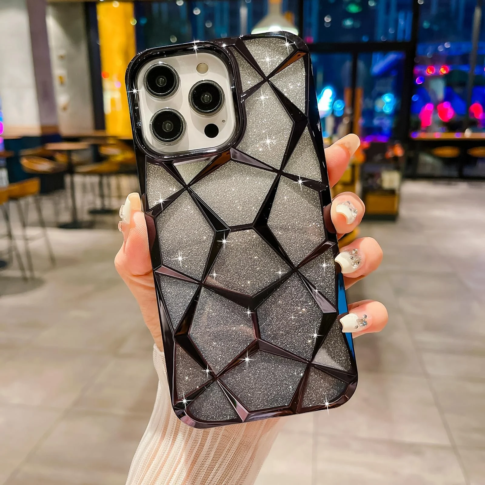 DL3 Mobilak Glitter Rhinestone Protective Case for Samsung Galaxy A06 with Camera Protection and Shockproof Design - Black