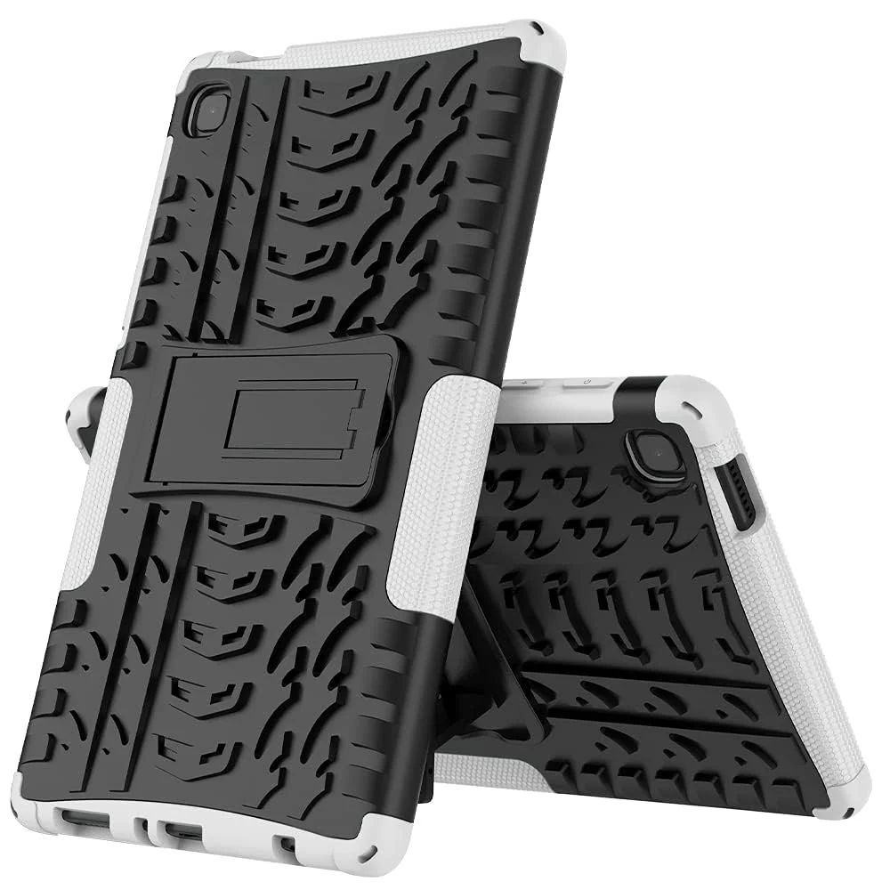 DL3 Mobilak Case For Samsung Galaxy Tab A7 Lite 8.7 Inch 2021 Model (SM-T220/T225/T227), Hybrid Rugged Armor Heavy Duty 2 in 1 TPU + PC Combo Dual Layer Shockproof Case with Kickstand - White