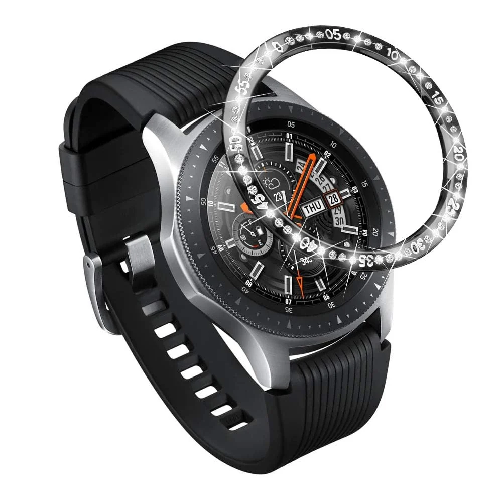 DL3 Mobilak Bezel Ring Compatible Samsung Galaxy Watch 4 Classic 46mm/Galaxy Watch 46mm/Gear S3 Frontier&Classic/Galaxy Watch3 45mm Bling Inlay Crystal Metal Bezel Ring Protection Cover - Black