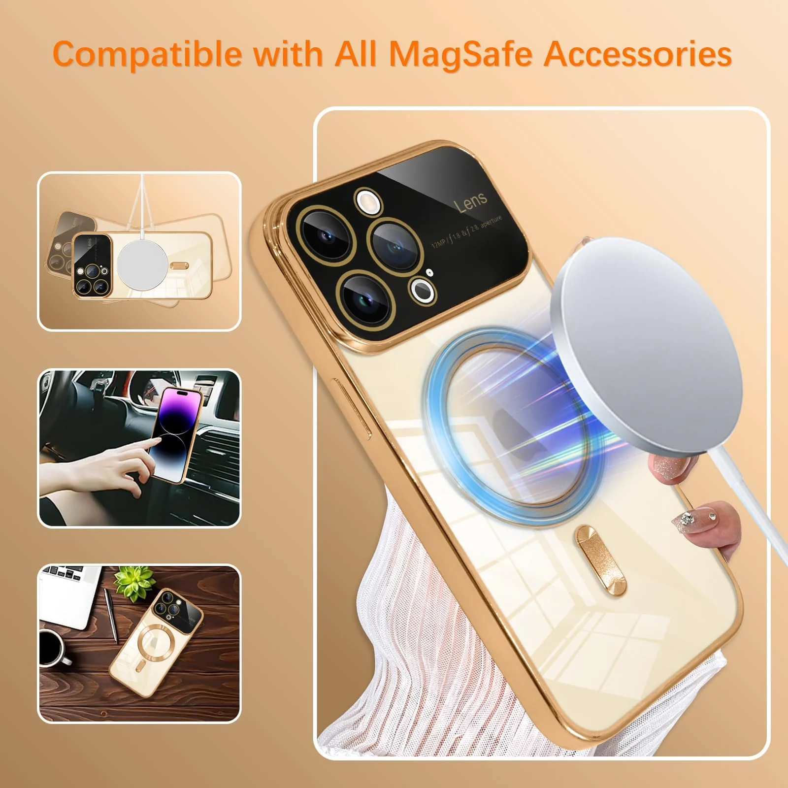 DL3 Mobilak Clear MagSafe-Compatible Magnetic Case for iPhone 11 6.1 Inch with Camera Protection and Shockproof Design - Gold