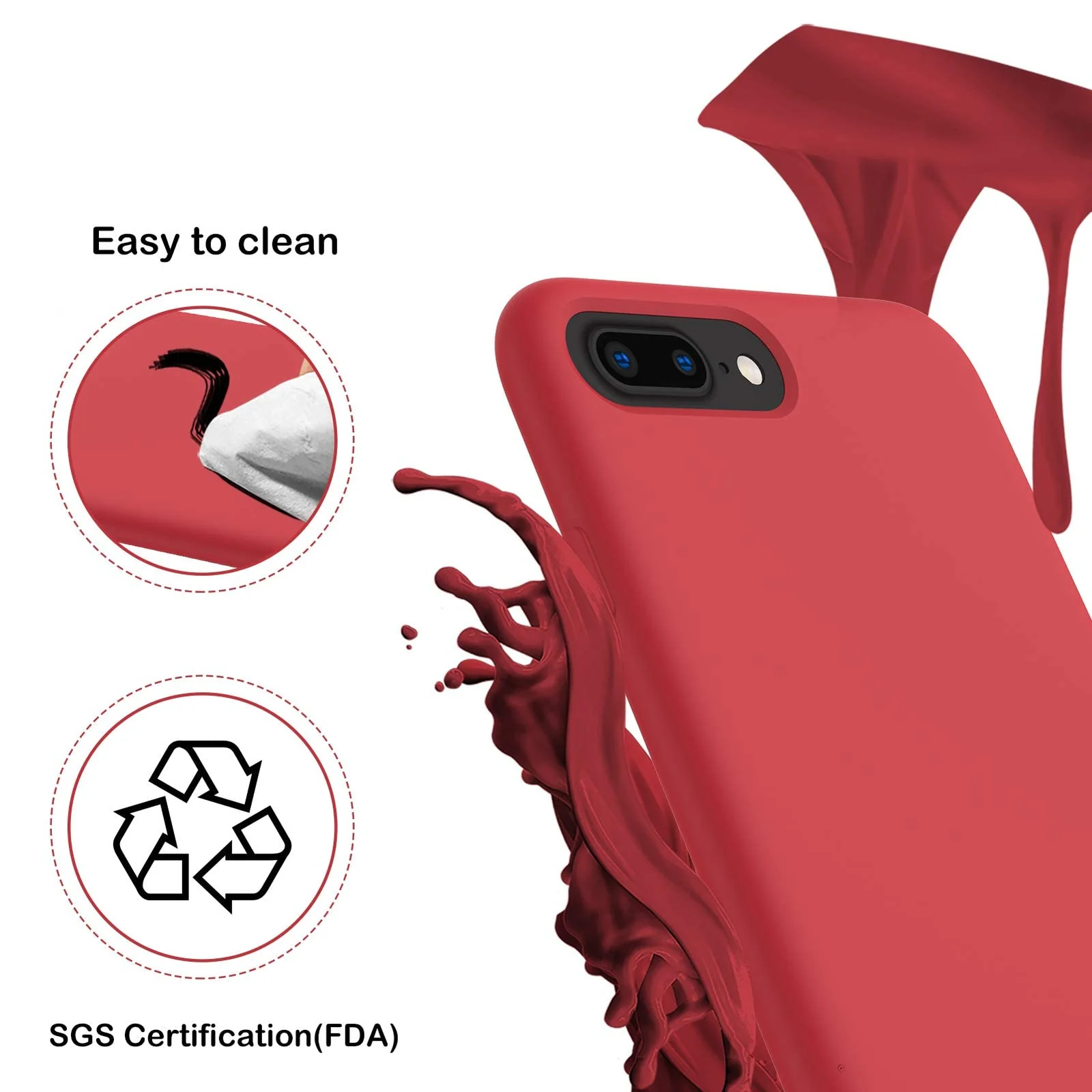 DL3 Mobilak Liquid Silicone Protective Case with Soft Microfiber Lining for iPhone 7 Plus / iPhone 8 Plus - Red