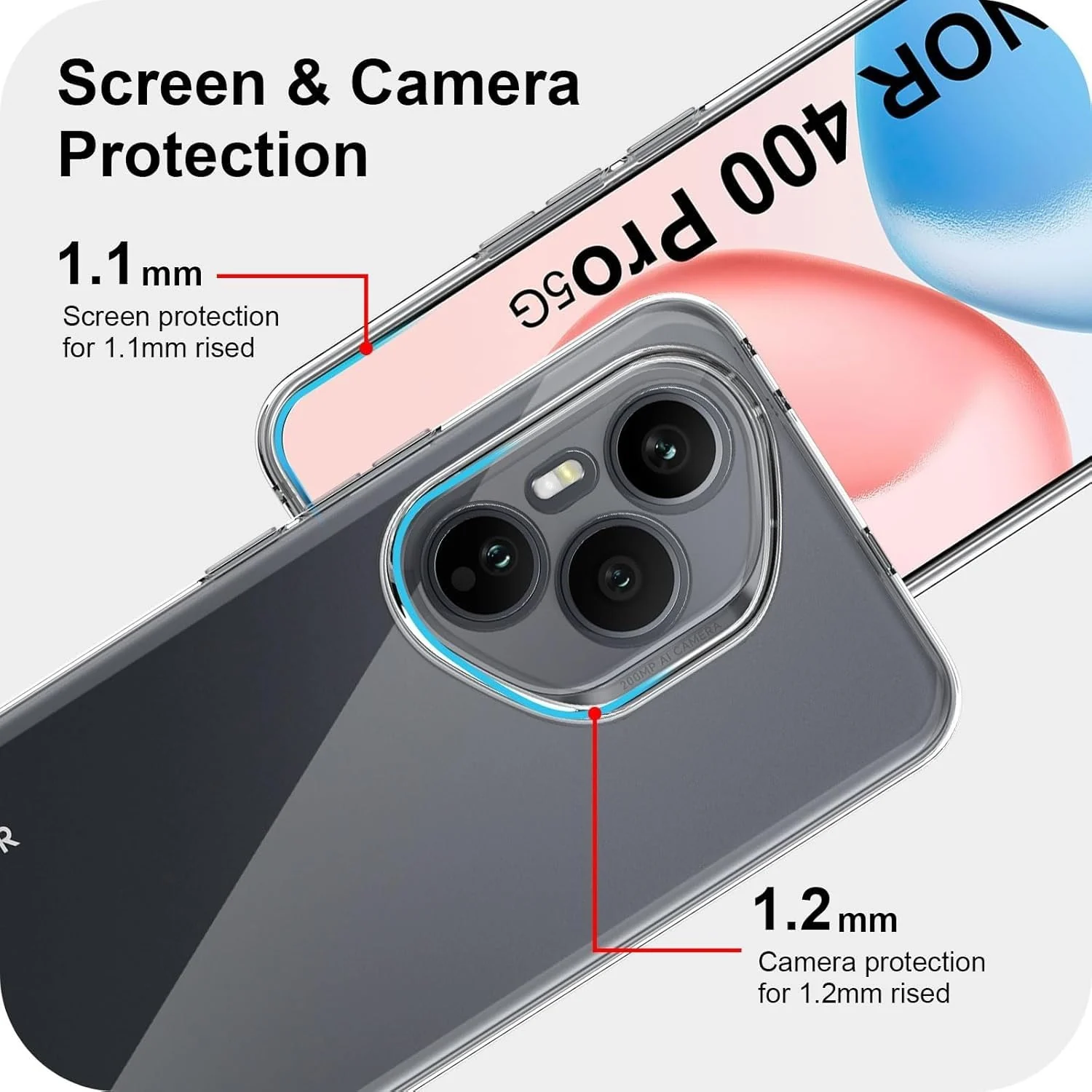 DL3 Mobilak Case Compatible with Honor 400 Pro, Case Crystal Soft TPU Gel Case Flexible Silicone Anti-Scratch Camera Protection TPU Cover - Clear