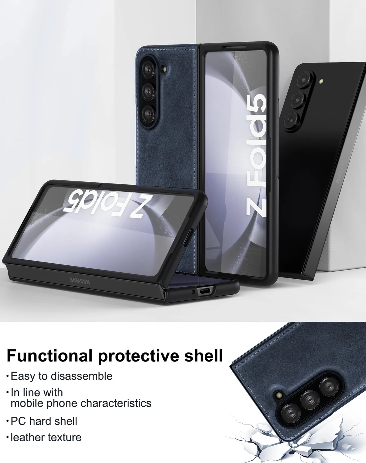 DL3 Mobilak Faux Leather Protective Case for Samsung Galaxy Z Fold 5 - Blue