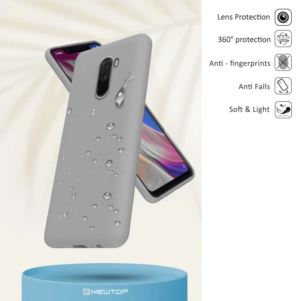 DL3 Mobilak Liquid Silicone Protective Case for Xiaomi Poco F1 with Microfiber Lining and Shockproof Design - Gray