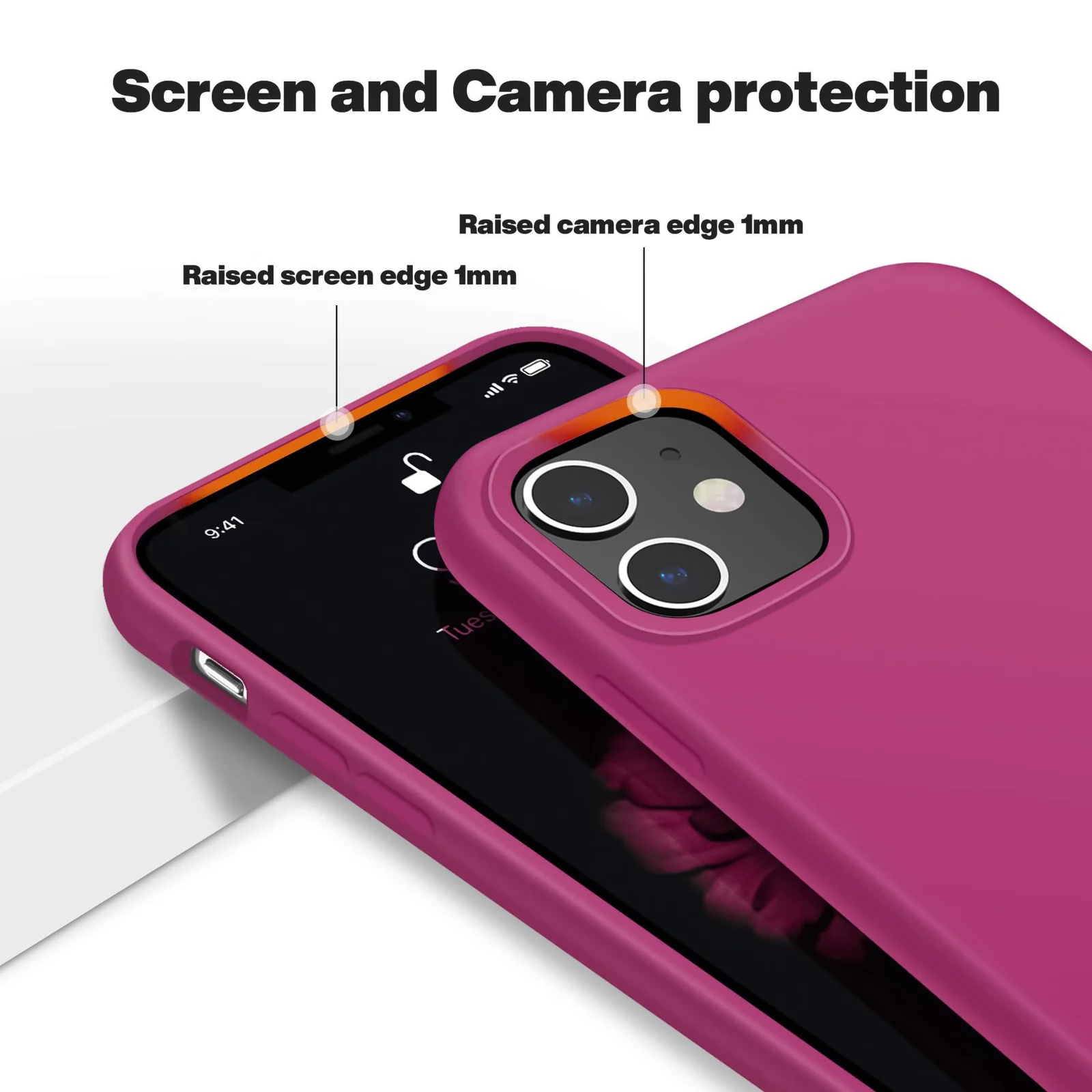DL3 Mobilak Liquid Silicone Protective Case for iPhone 11 (6.1 Inch) with Camera Protection and Microfiber Lining - Fuchsia