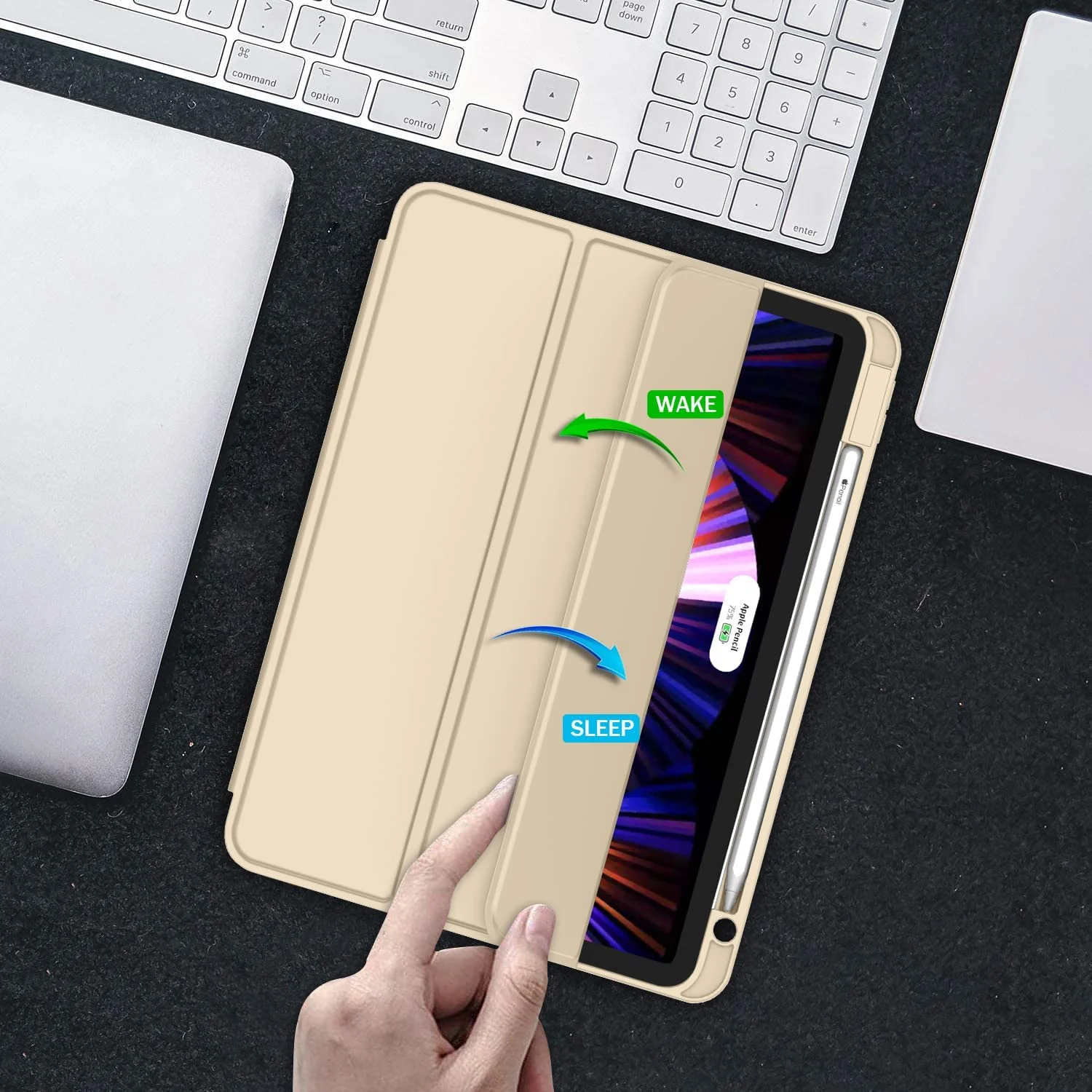 DL3 Mobilak Smart Case for Xiaomi Pad 5 / Mi Pad 5 Pro 11.0 inch 2021 with Pencil Holder, Soft TPU Smart Stand Back Cover Auto Wake/Sleep Feature - Gold