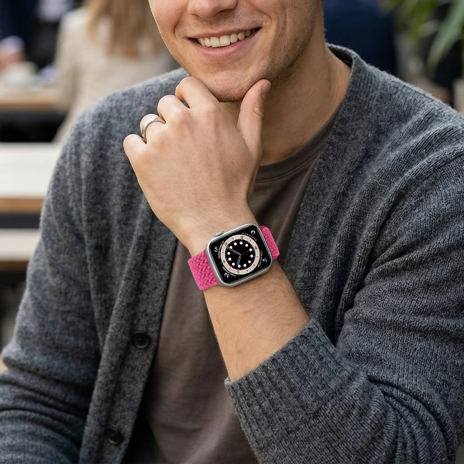 DL3 Mobilak Sport Solo Loop Compatible with Apple Watch Band 42mm 44mm 45mm 46mm 49mm for Women Men, Magnetic Strap Stretchy Braided Wristband for iWatch Series 11 10 9 8 7 6 5 4 3 Ultra 3 2 1 SE SE2 - Hot Pink