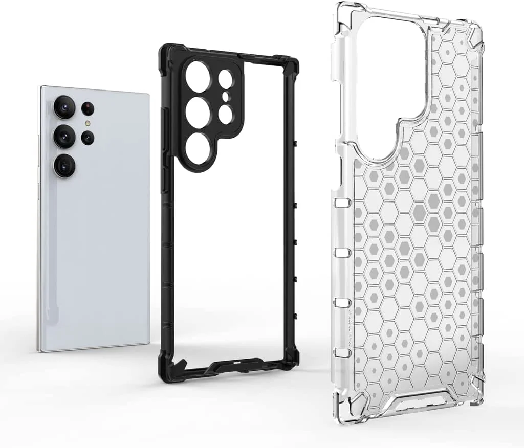 DL3 Mobilak Honeycomb Protective Case for Samsung Galaxy S23 Ultra 6.8inch, Shock-absorbing protection, Transparent design, Slim, lightweight profile - Clear