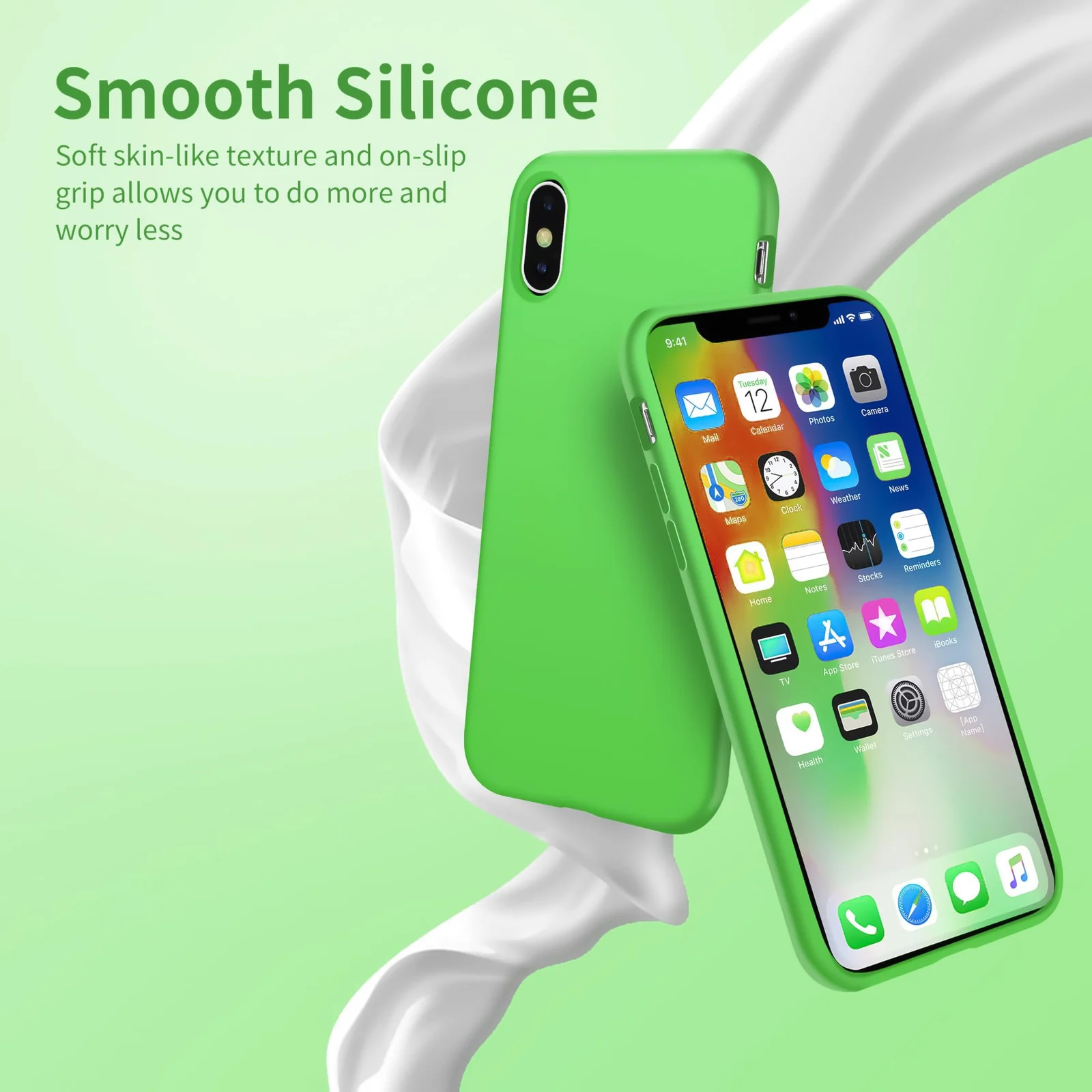 DL3 Mobilak Liquid Silicone Protective Case for iPhone XS Max with Camera Protection and Microfiber Lining - Neon Green