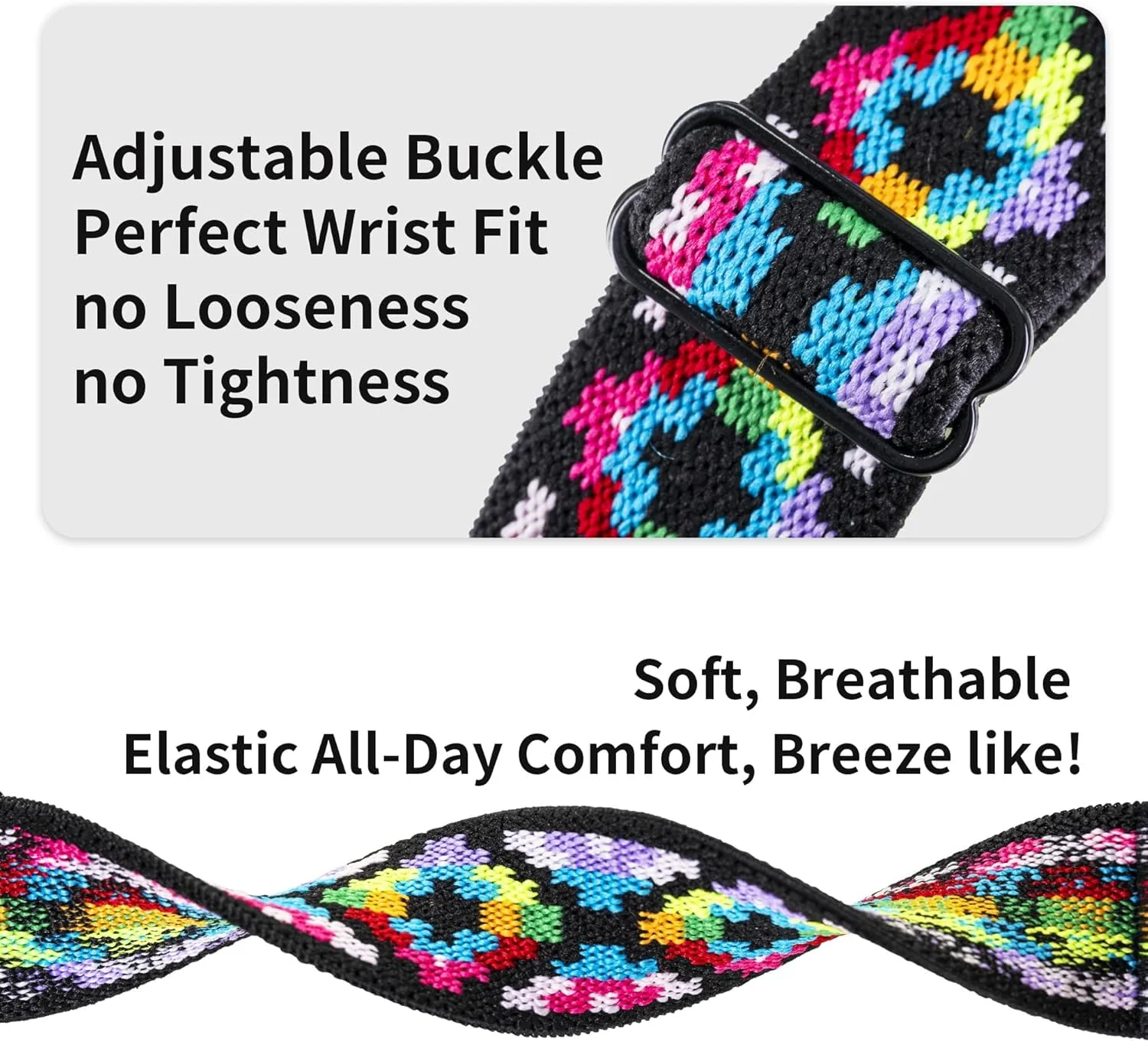 DL3 MOBILAK Elastic Nylon Watch Strap for Huawei Watch Fit 4 Pro / Fit 3, Boho Rainbow