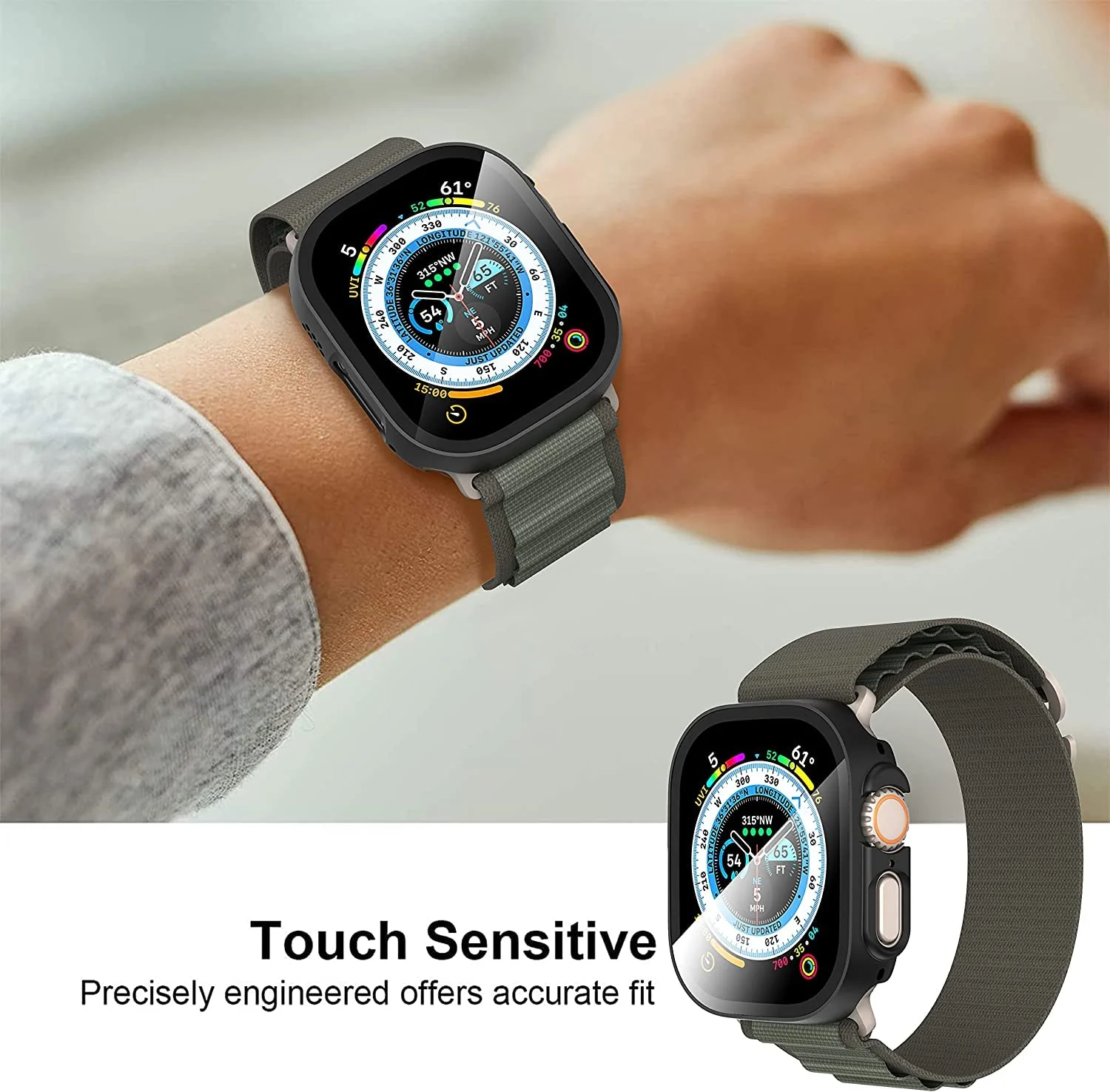 DL3 Mobilak Hard Case Designed for Apple Watch Ultra 2 (2023) / Ultra 1 49mm, Built-in 9H [HD Clear] Tempered Glass Screen Protector, [Full Protection] Slim Cover for iWatch 49mm - Blue